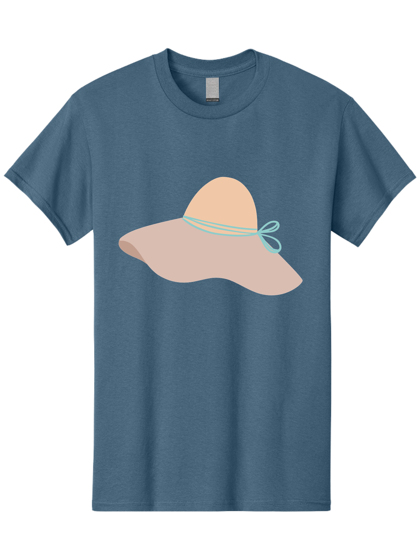 Floppy-Hat Men'S Graphic Tee, 100% Cotton, Comfortable Casual Summer Wear, Machine Washable, Summer Hat, Beach Hat, Sun Protection, Stylish Accessory, Fashion Statement, Pink Color, Blue Ribbon, Elegant Design, Women'S Fashion, Warm Weather Aac034