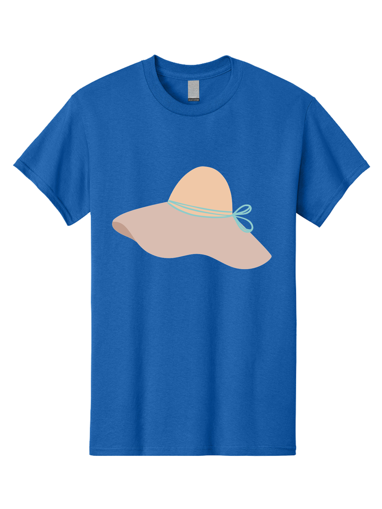 Floppy-Hat Men'S Graphic Tee, 100% Cotton, Comfortable Casual Summer Wear, Machine Washable, Summer Hat, Beach Hat, Sun Protection, Stylish Accessory, Fashion Statement, Pink Color, Blue Ribbon, Elegant Design, Women'S Fashion, Warm Weather Aac034