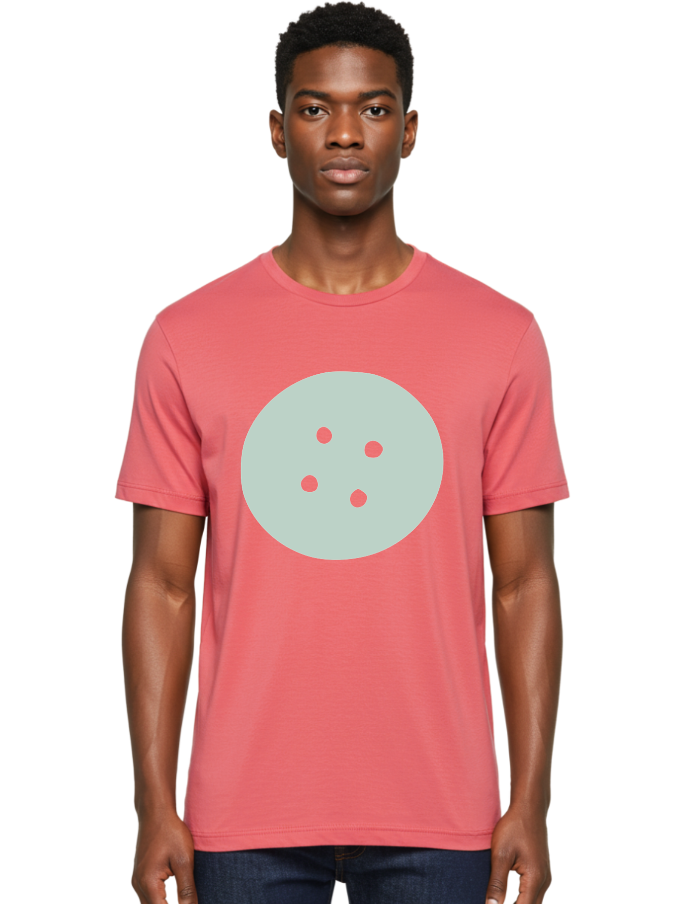 Four-Dots Men'S Graphic Tee, 100% Cotton, Comfortable Casual Summer Wear, Machine Washable, Simple Graphic, Minimalist Design, Four Green Dots, Circular Composition, Geometric Pattern, Modern Art, Abstract Shape Aac036