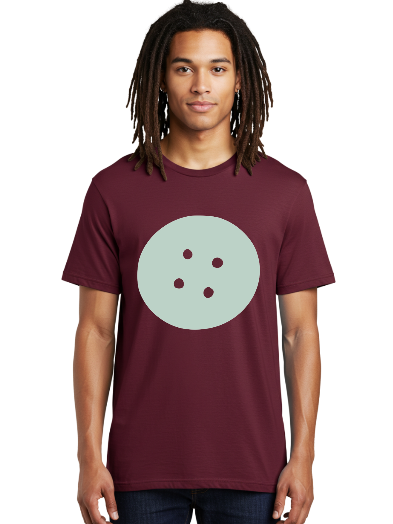Four-Dots Men'S Graphic Tee, 100% Cotton, Comfortable Casual Summer Wear, Machine Washable, Simple Graphic, Minimalist Design, Four Green Dots, Circular Composition, Geometric Pattern, Modern Art, Abstract Shape Aac036