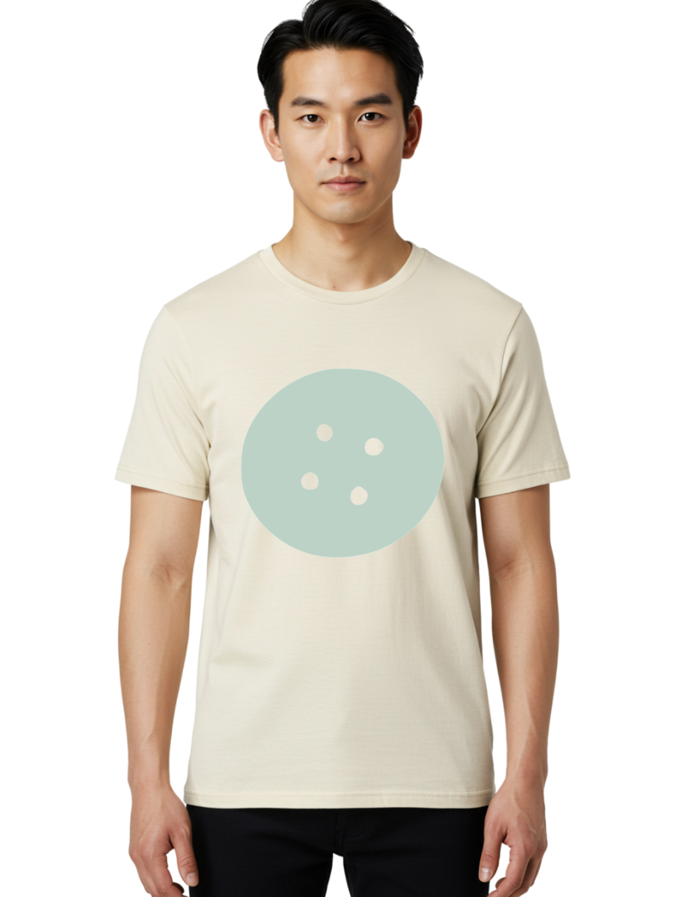 Four-Dots Men'S Graphic Tee, 100% Cotton, Comfortable Casual Summer Wear, Machine Washable, Simple Graphic, Minimalist Design, Four Green Dots, Circular Composition, Geometric Pattern, Modern Art, Abstract Shape Aac036