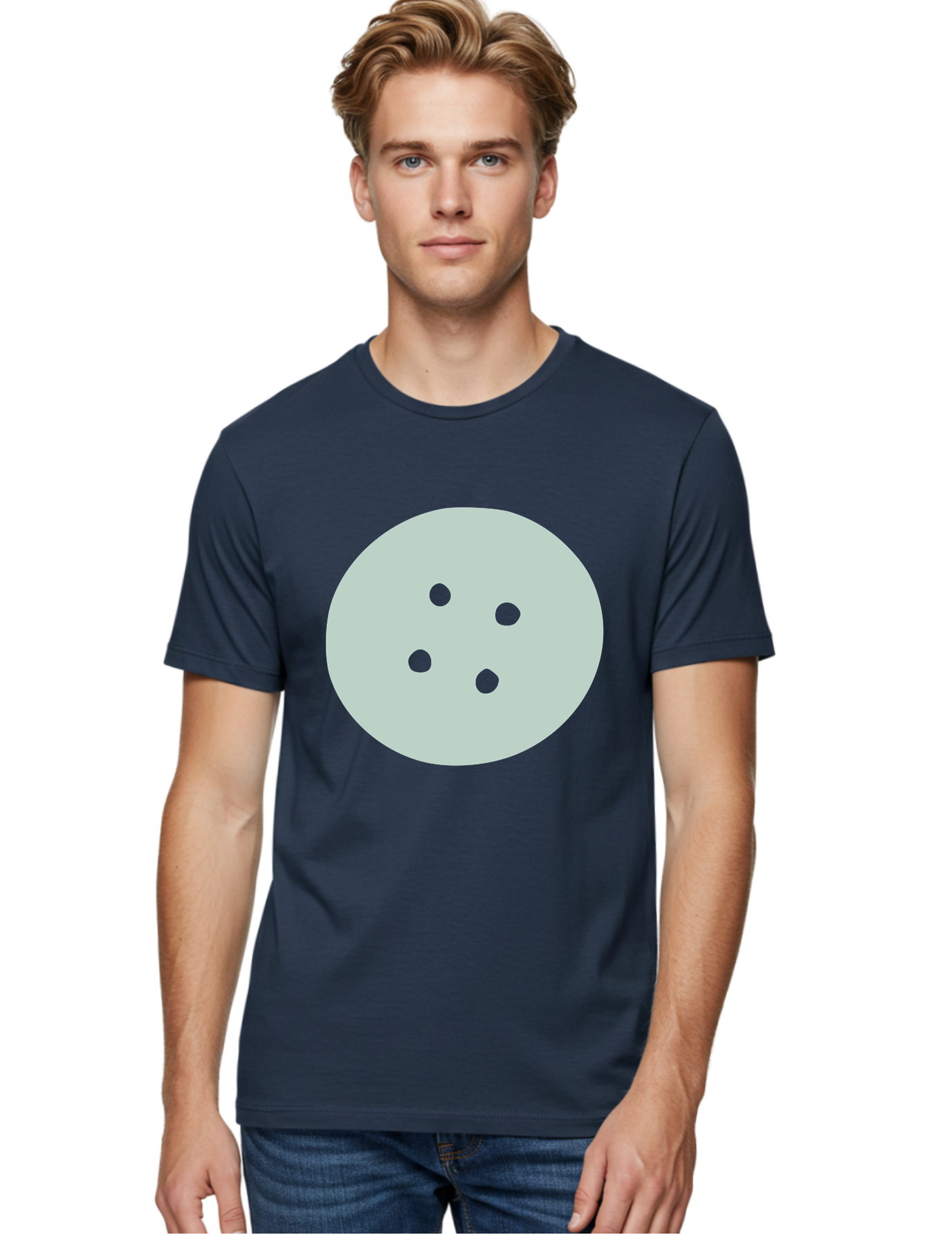 Four-Dots Men'S Graphic Tee, 100% Cotton, Comfortable Casual Summer Wear, Machine Washable, Simple Graphic, Minimalist Design, Four Green Dots, Circular Composition, Geometric Pattern, Modern Art, Abstract Shape Aac036