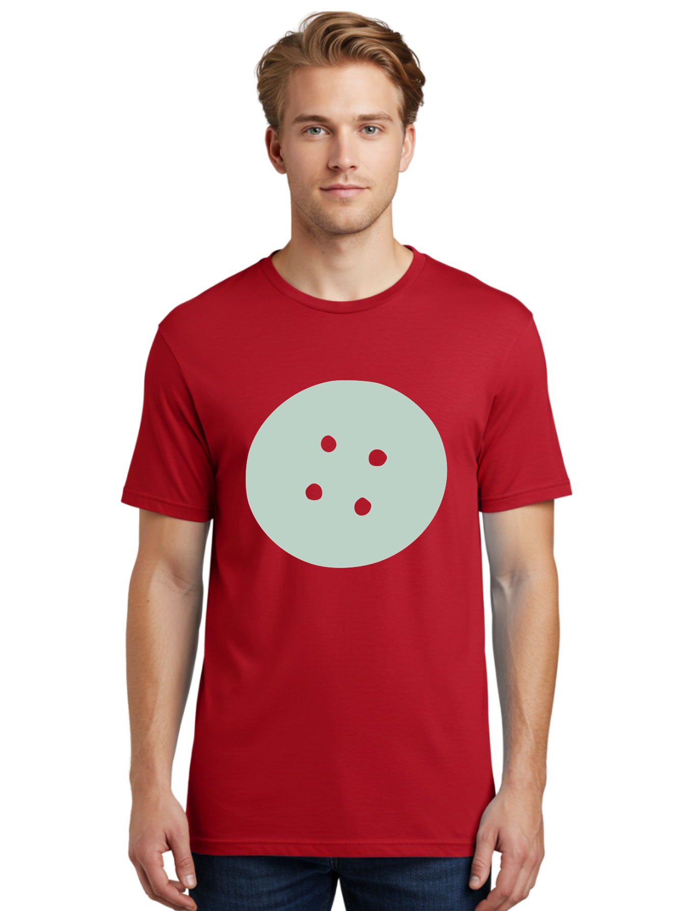 Four-Dots Men'S Graphic Tee, 100% Cotton, Comfortable Casual Summer Wear, Machine Washable, Simple Graphic, Minimalist Design, Four Green Dots, Circular Composition, Geometric Pattern, Modern Art, Abstract Shape Aac036