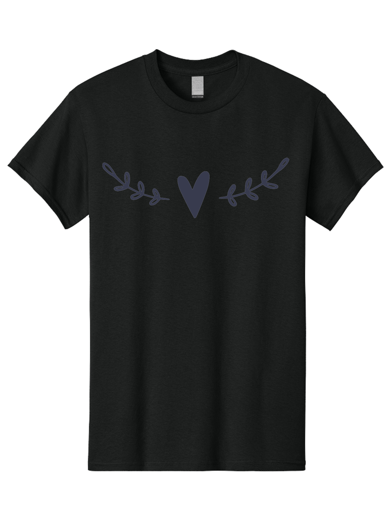 Heart-Laurel Men'S Graphic Tee, 100% Cotton, Comfortable Casual Summer Wear, Machine Washable, Dark Purple Heart, Leafy Branches, Floral Design, Love Symbol, Natural Elements, Simple Graphics, Minimalist Art, Heart Shape Aac047