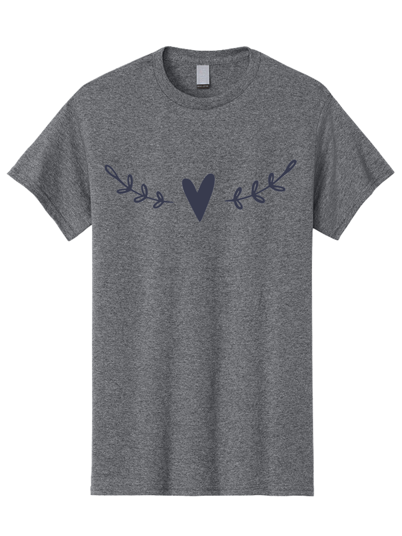 Heart-Laurel Men'S Graphic Tee, 100% Cotton, Comfortable Casual Summer Wear, Machine Washable, Dark Purple Heart, Leafy Branches, Floral Design, Love Symbol, Natural Elements, Simple Graphics, Minimalist Art, Heart Shape Aac047