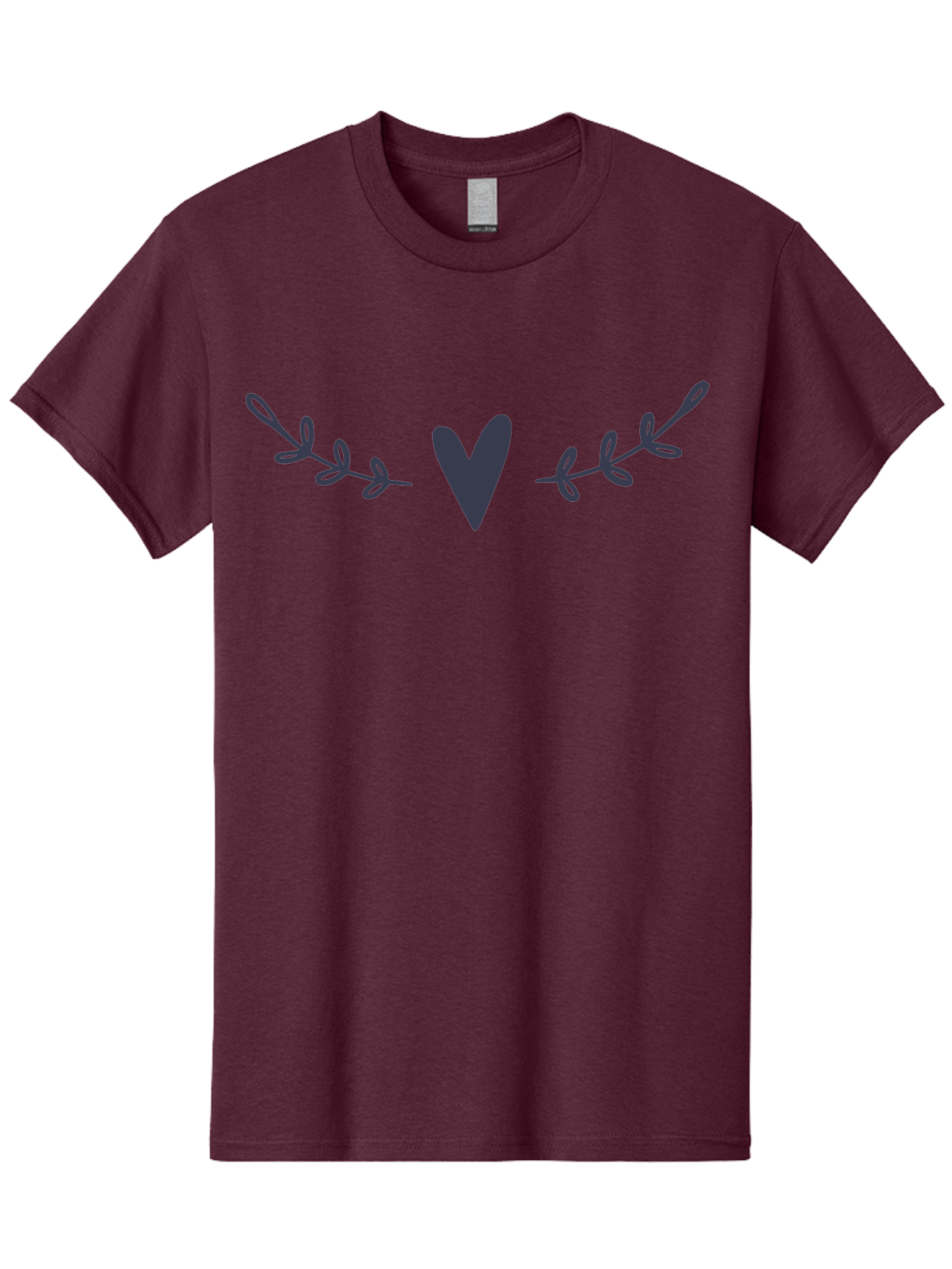 Heart-Laurel Men'S Graphic Tee, 100% Cotton, Comfortable Casual Summer Wear, Machine Washable, Dark Purple Heart, Leafy Branches, Floral Design, Love Symbol, Natural Elements, Simple Graphics, Minimalist Art, Heart Shape Aac047