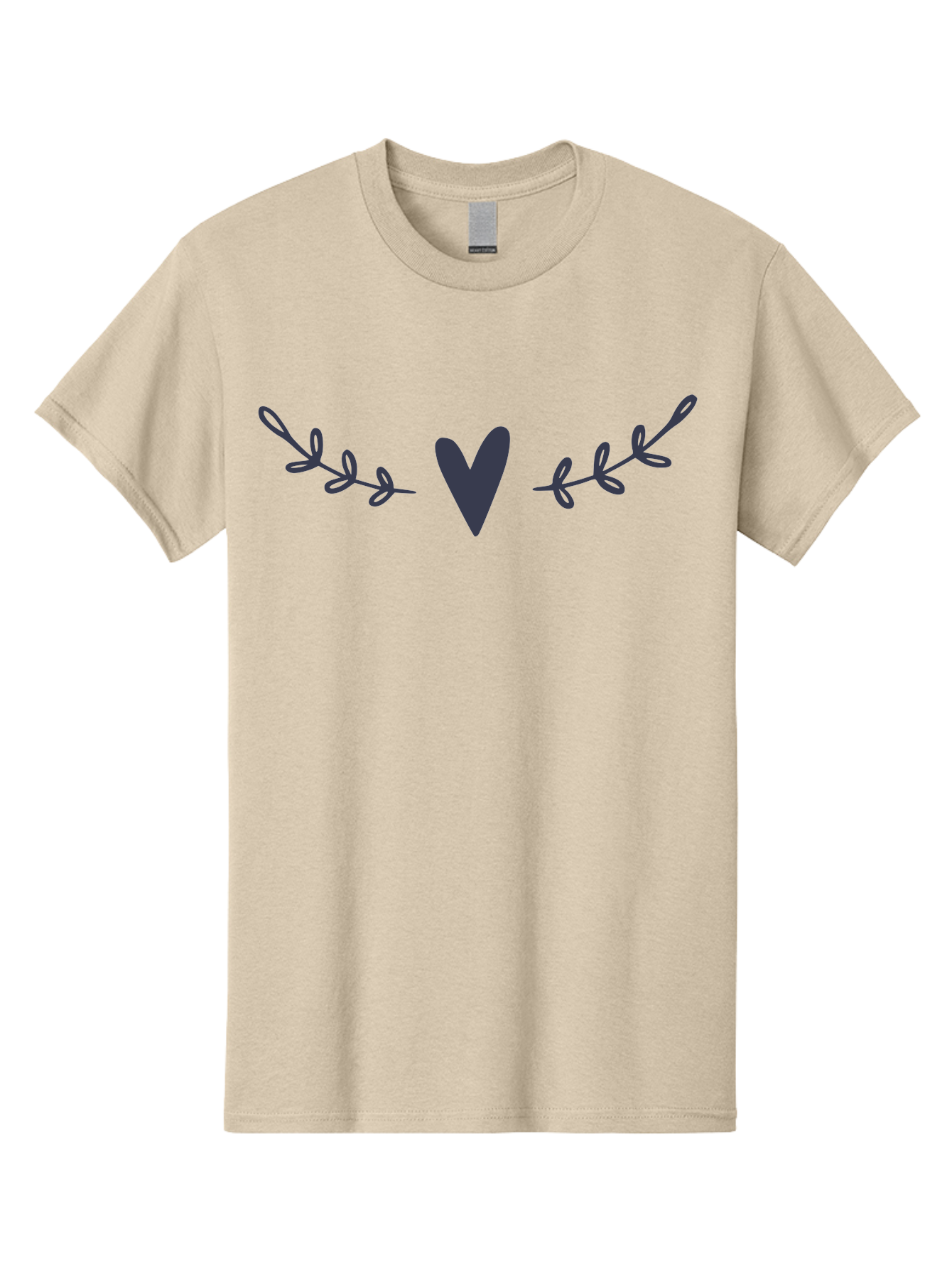 Heart-Laurel Men'S Graphic Tee, 100% Cotton, Comfortable Casual Summer Wear, Machine Washable, Dark Purple Heart, Leafy Branches, Floral Design, Love Symbol, Natural Elements, Simple Graphics, Minimalist Art, Heart Shape Aac047
