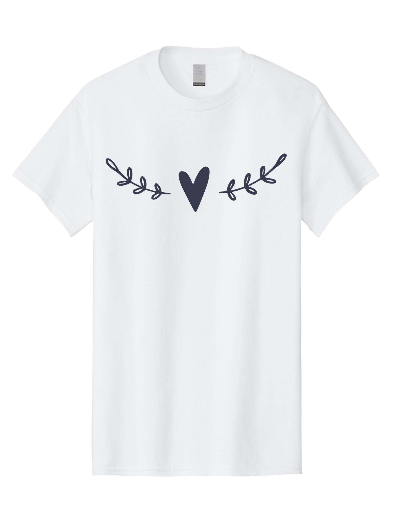 Heart-Laurel Men'S Graphic Tee, 100% Cotton, Comfortable Casual Summer Wear, Machine Washable, Dark Purple Heart, Leafy Branches, Floral Design, Love Symbol, Natural Elements, Simple Graphics, Minimalist Art, Heart Shape Aac047