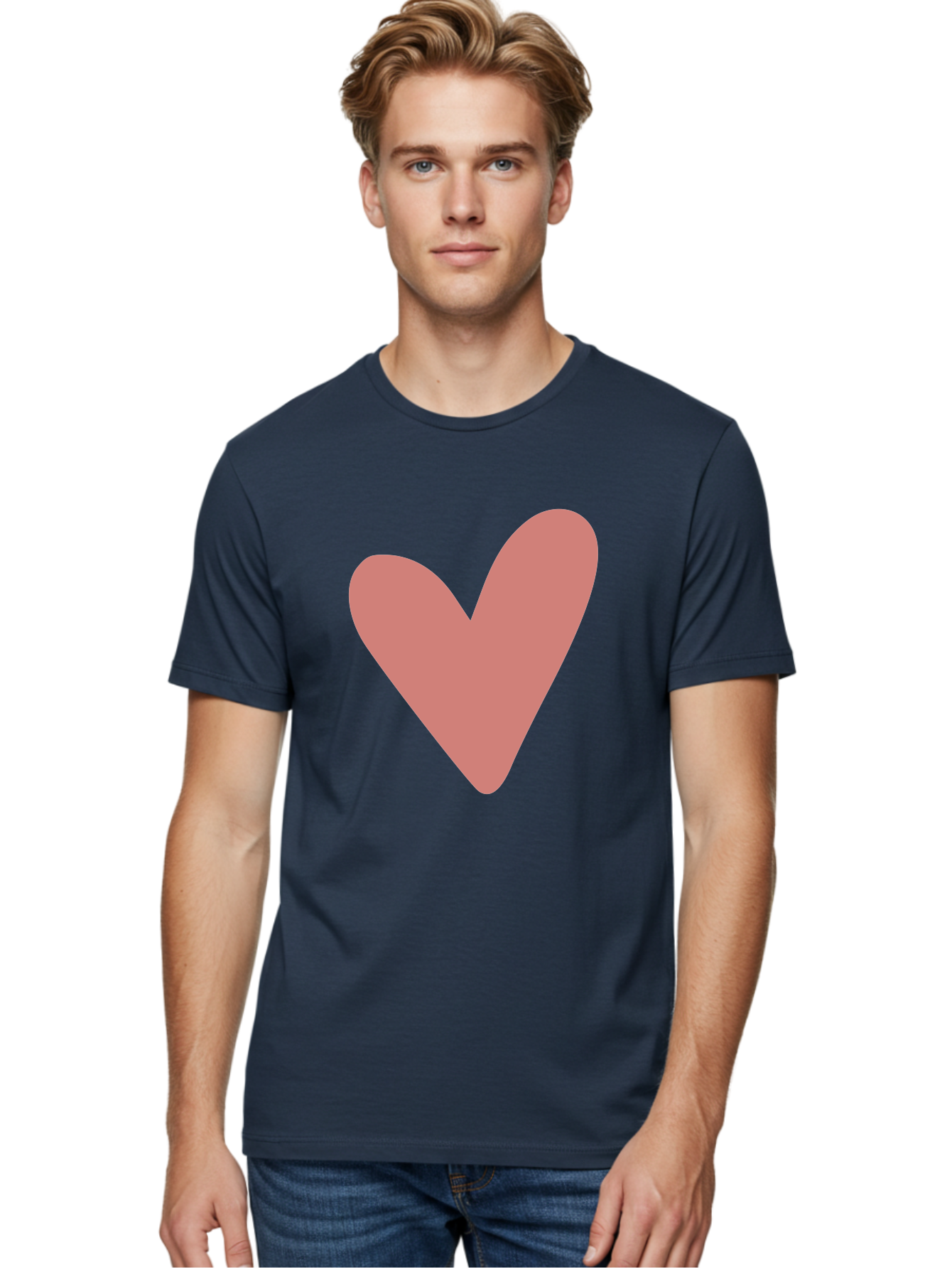 Heart Men'S Graphic Tee, 100% Cotton, Comfortable Casual Summer Wear, Machine Washable, Pink Heart, Love Symbol, Heart Icon, Cute Design, Minimalist Art, Simple Heart, Pink Color, Heart Shape Aac048