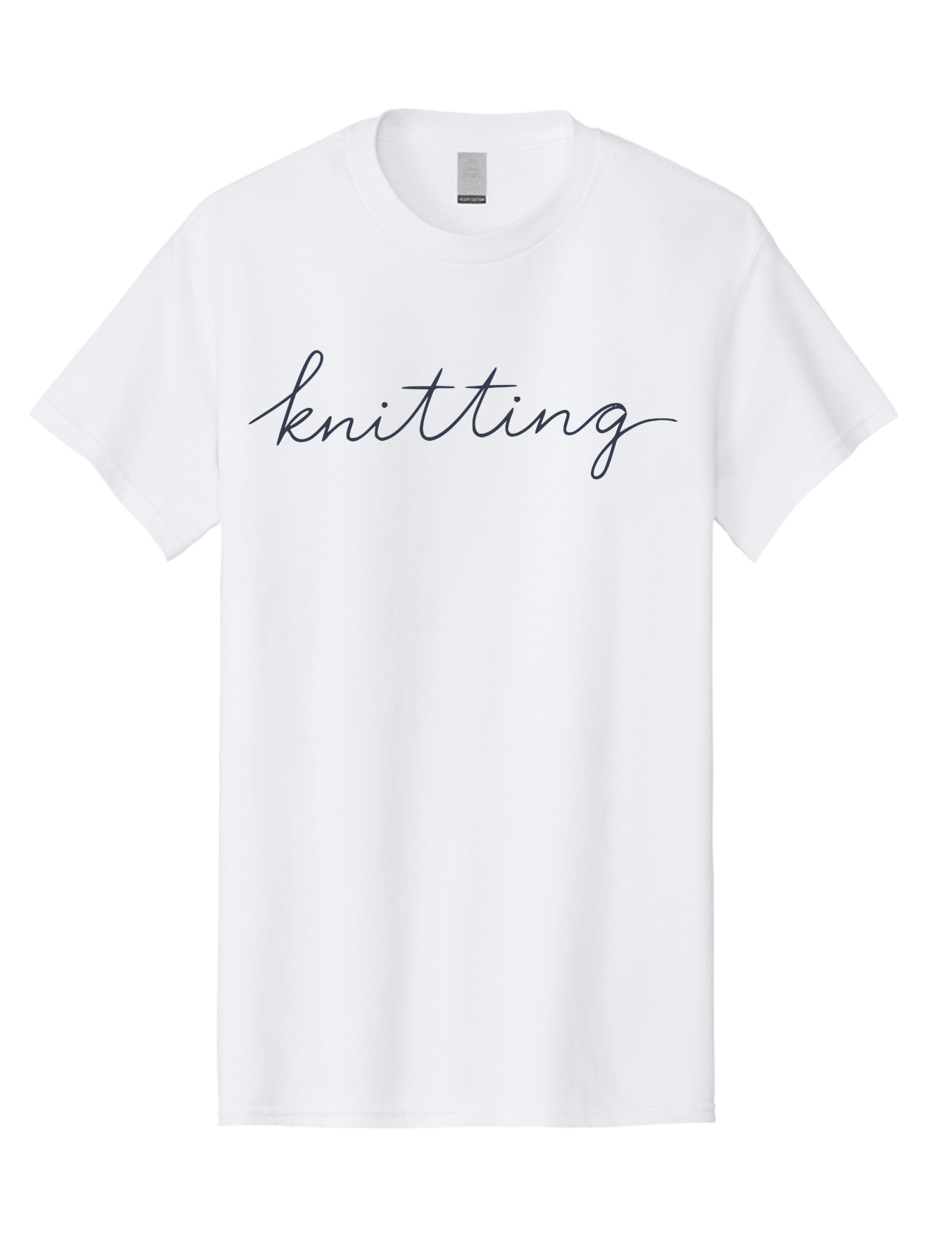 Knitting Men'S Graphic Tee, 100% Cotton, Comfortable Casual Summer Wear, Machine Washable, Knitting Text, Cursive Script, Dark Blue Lettering, Textile Art, Handmade Crafts, Yarn Work, Knitting Hobby Aac052