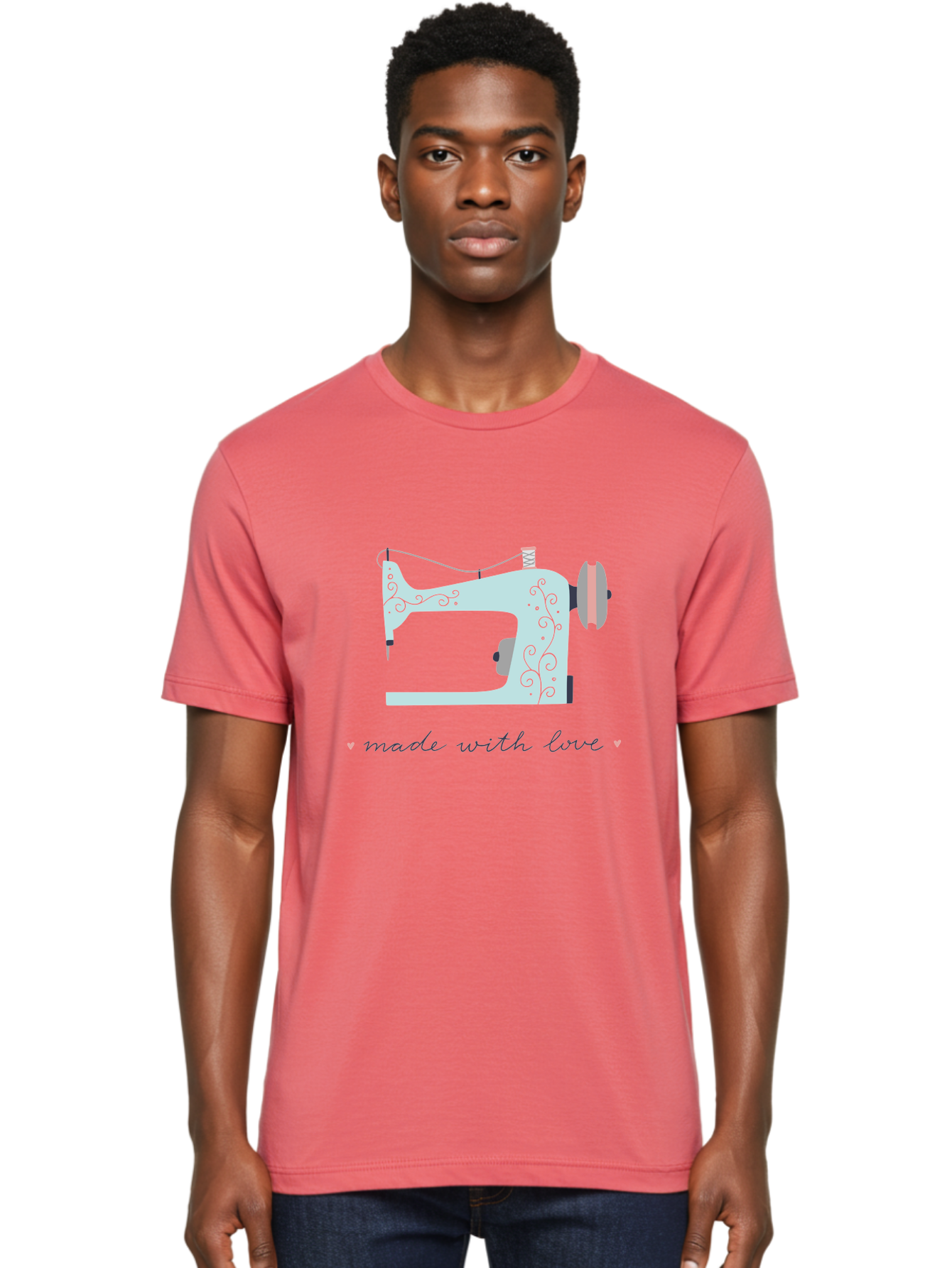 Made-With-Love-1 Men'S Graphic Tee, 100% Cotton, Comfortable Casual Summer Wear, Machine Washable, Vintage Sewing Machine, Handmade With Love, Sewing, Embroidery, Craft, Diy, Tailoring, Fashion Design Aac054