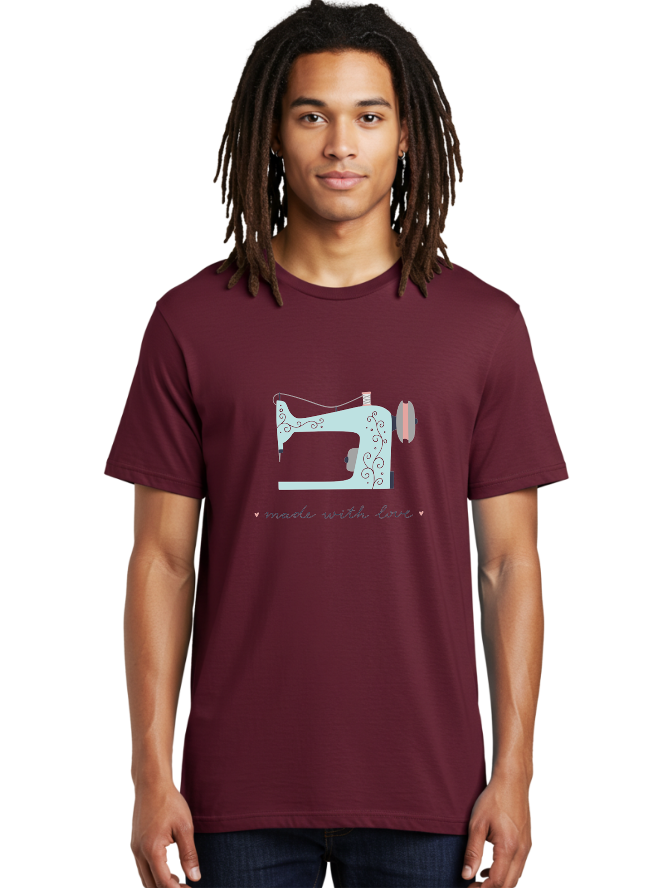 Made-With-Love-1 Men'S Graphic Tee, 100% Cotton, Comfortable Casual Summer Wear, Machine Washable, Vintage Sewing Machine, Handmade With Love, Sewing, Embroidery, Craft, Diy, Tailoring, Fashion Design Aac054