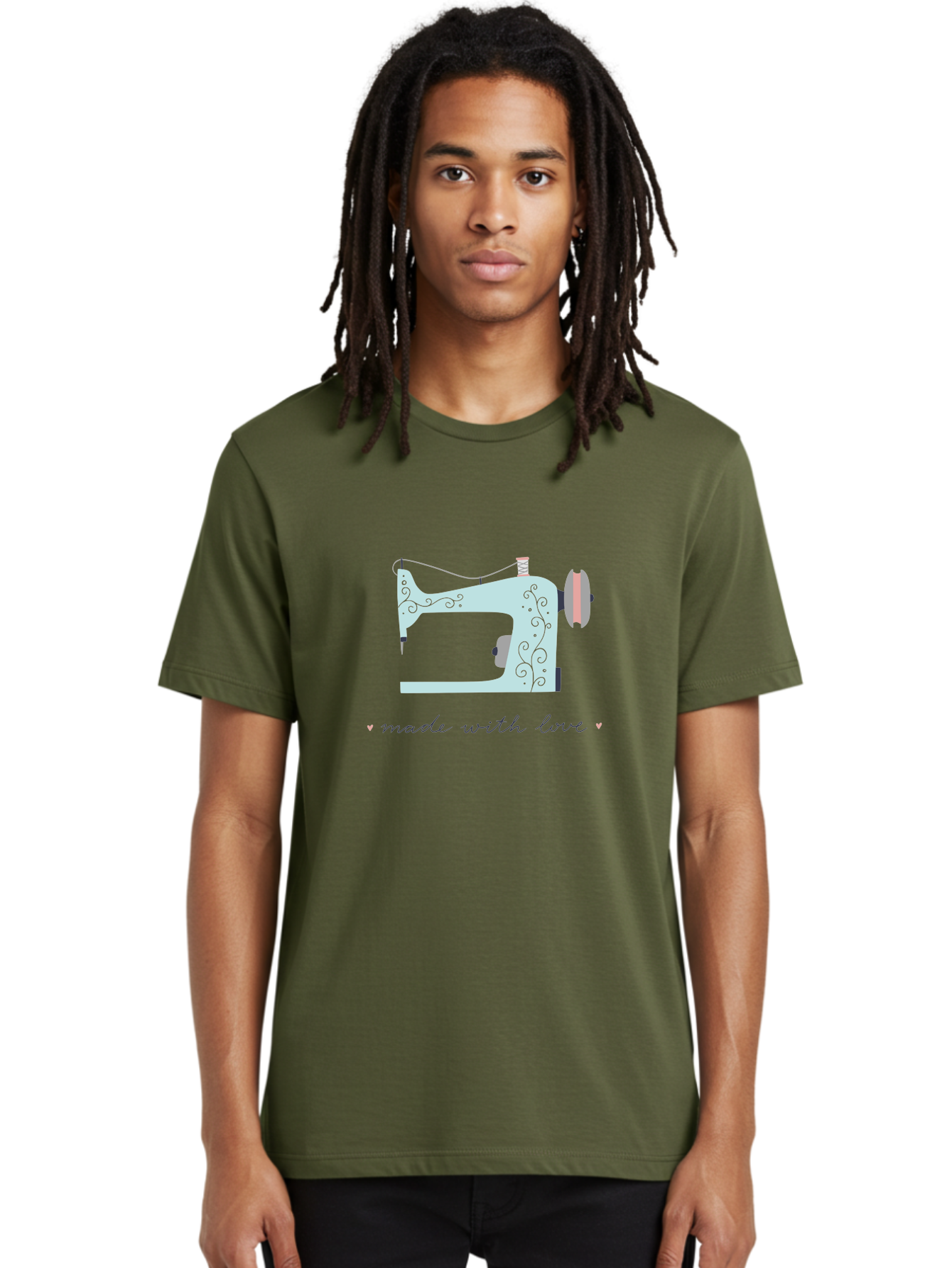 Made-With-Love-1 Men'S Graphic Tee, 100% Cotton, Comfortable Casual Summer Wear, Machine Washable, Vintage Sewing Machine, Handmade With Love, Sewing, Embroidery, Craft, Diy, Tailoring, Fashion Design Aac054