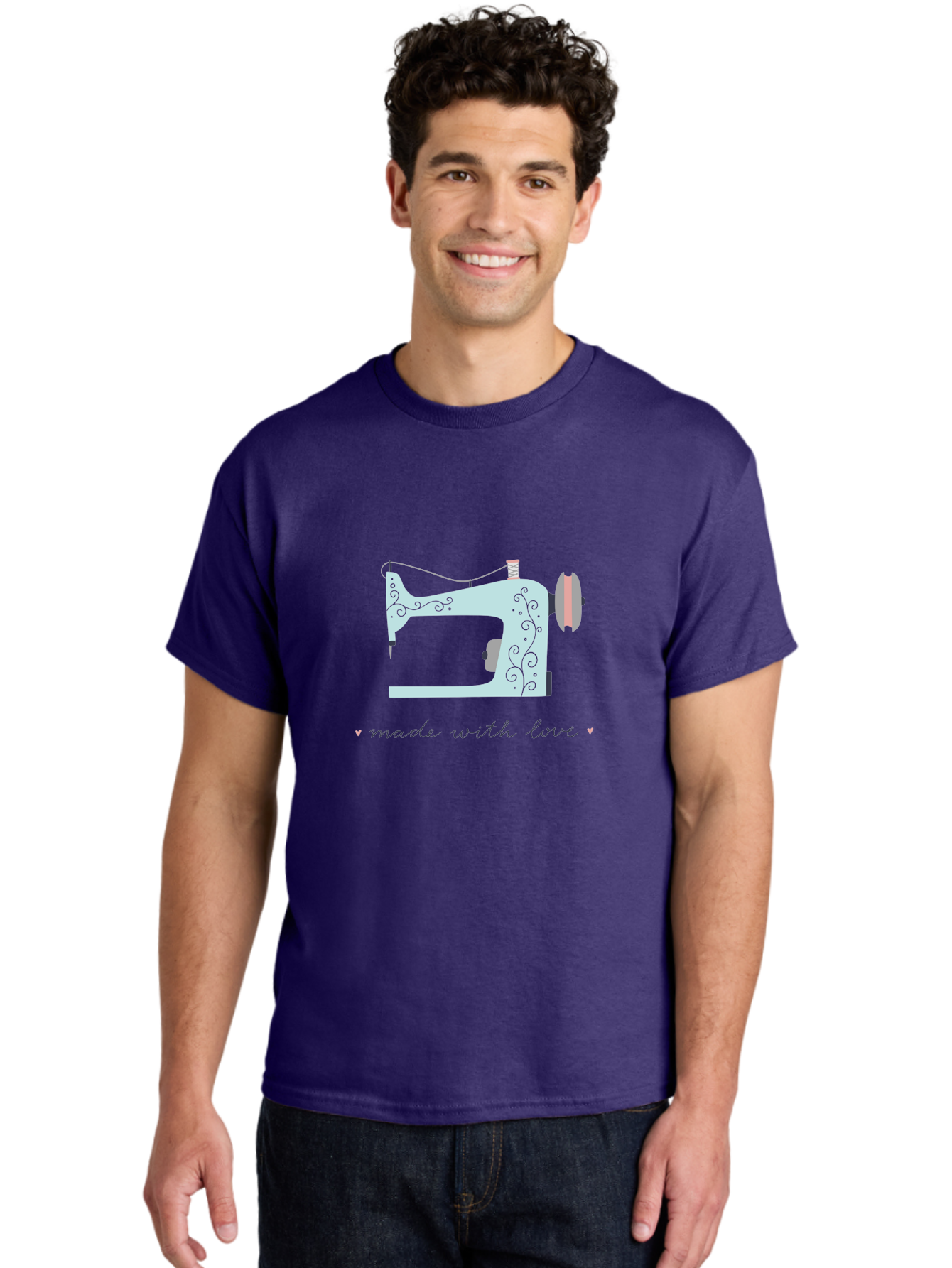 Made-With-Love-1 Men'S Graphic Tee, 100% Cotton, Comfortable Casual Summer Wear, Machine Washable, Vintage Sewing Machine, Handmade With Love, Sewing, Embroidery, Craft, Diy, Tailoring, Fashion Design Aac054