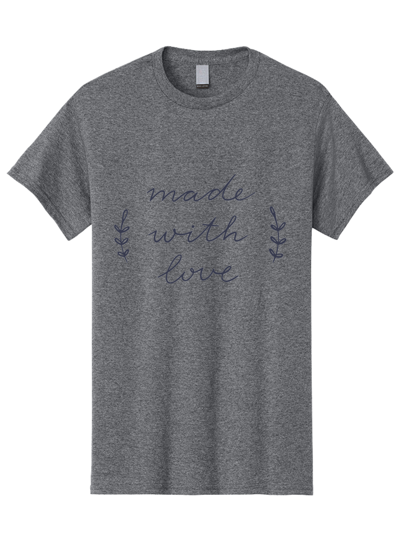 Made-With-Love Men'S Graphic Tee, 100% Cotton, Comfortable Casual Summer Wear, Machine Washable, Handwritten Typography, Love Message, Decorative Elements, Floral Motifs, Heartwarming Quote, Craftsmanship, Handmade Label Aac056