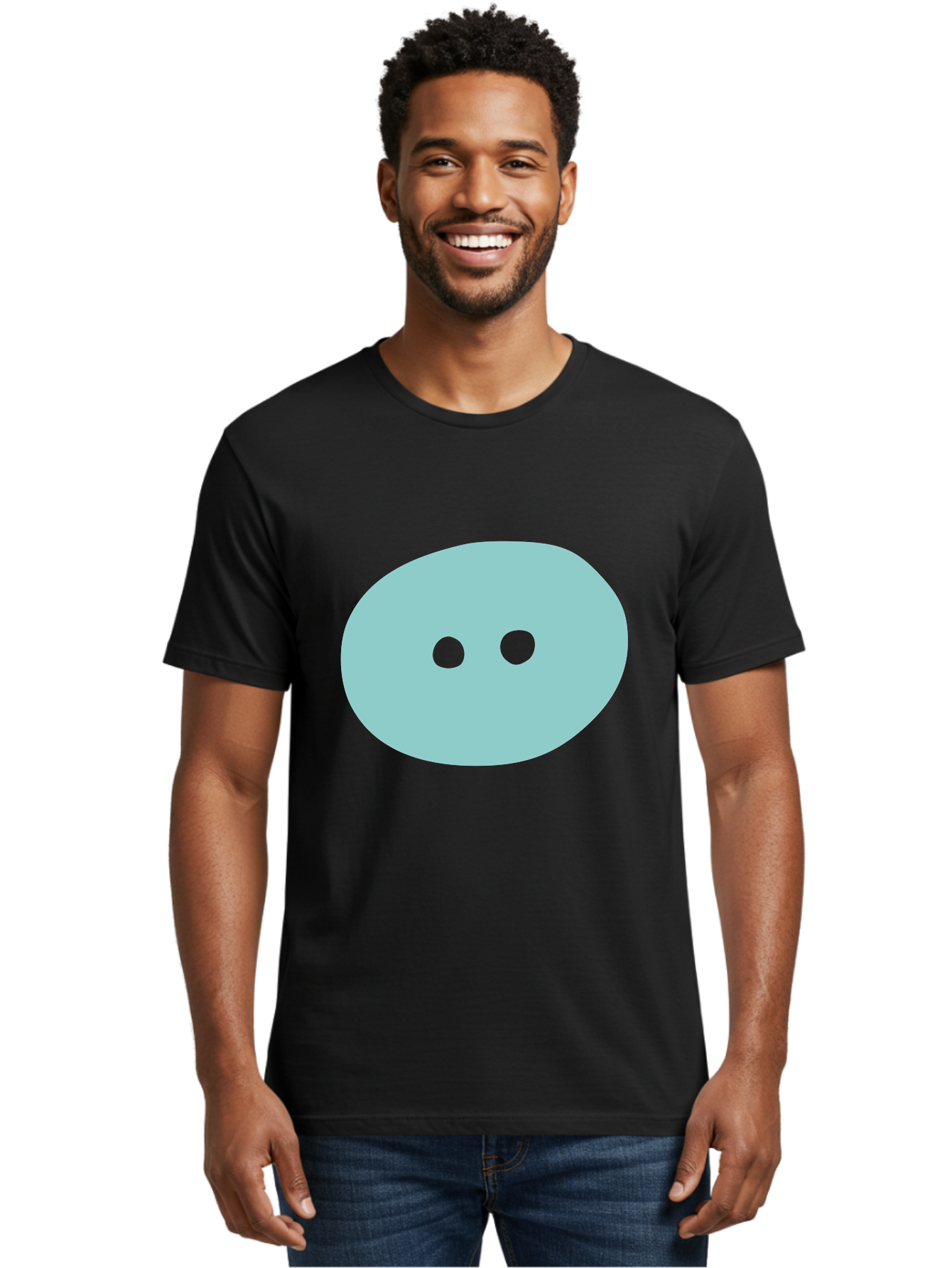 Oval-Shape Men'S Graphic Tee, 100% Cotton, Comfortable Casual Summer Wear, Machine Washable, Simple Face, Minimalist Design, Cartoon Character, Oval Shape, Two Eyes, Cute Expression, Digital Art, Modern Illustration Aac064