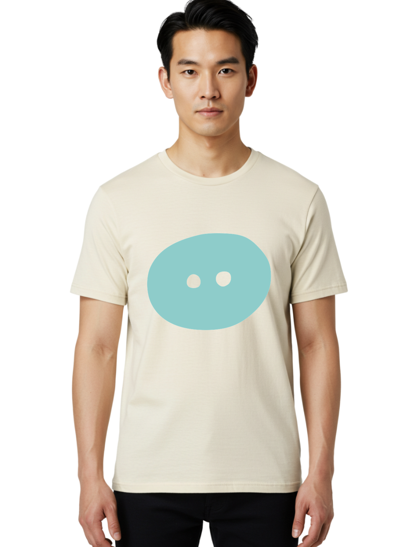 Oval-Shape Men'S Graphic Tee, 100% Cotton, Comfortable Casual Summer Wear, Machine Washable, Simple Face, Minimalist Design, Cartoon Character, Oval Shape, Two Eyes, Cute Expression, Digital Art, Modern Illustration Aac064