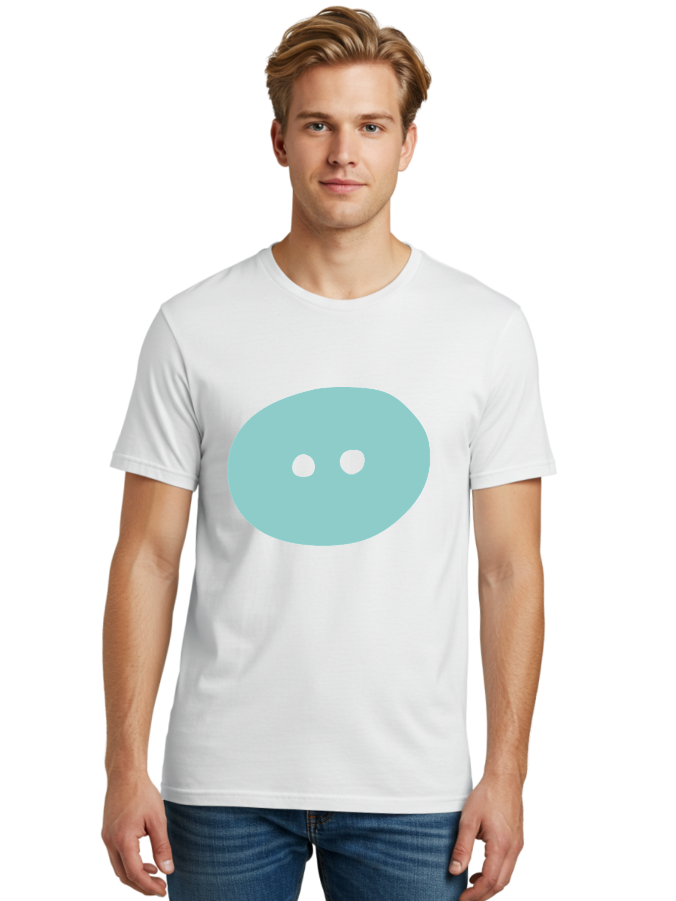 Oval-Shape Men'S Graphic Tee, 100% Cotton, Comfortable Casual Summer Wear, Machine Washable, Simple Face, Minimalist Design, Cartoon Character, Oval Shape, Two Eyes, Cute Expression, Digital Art, Modern Illustration Aac064
