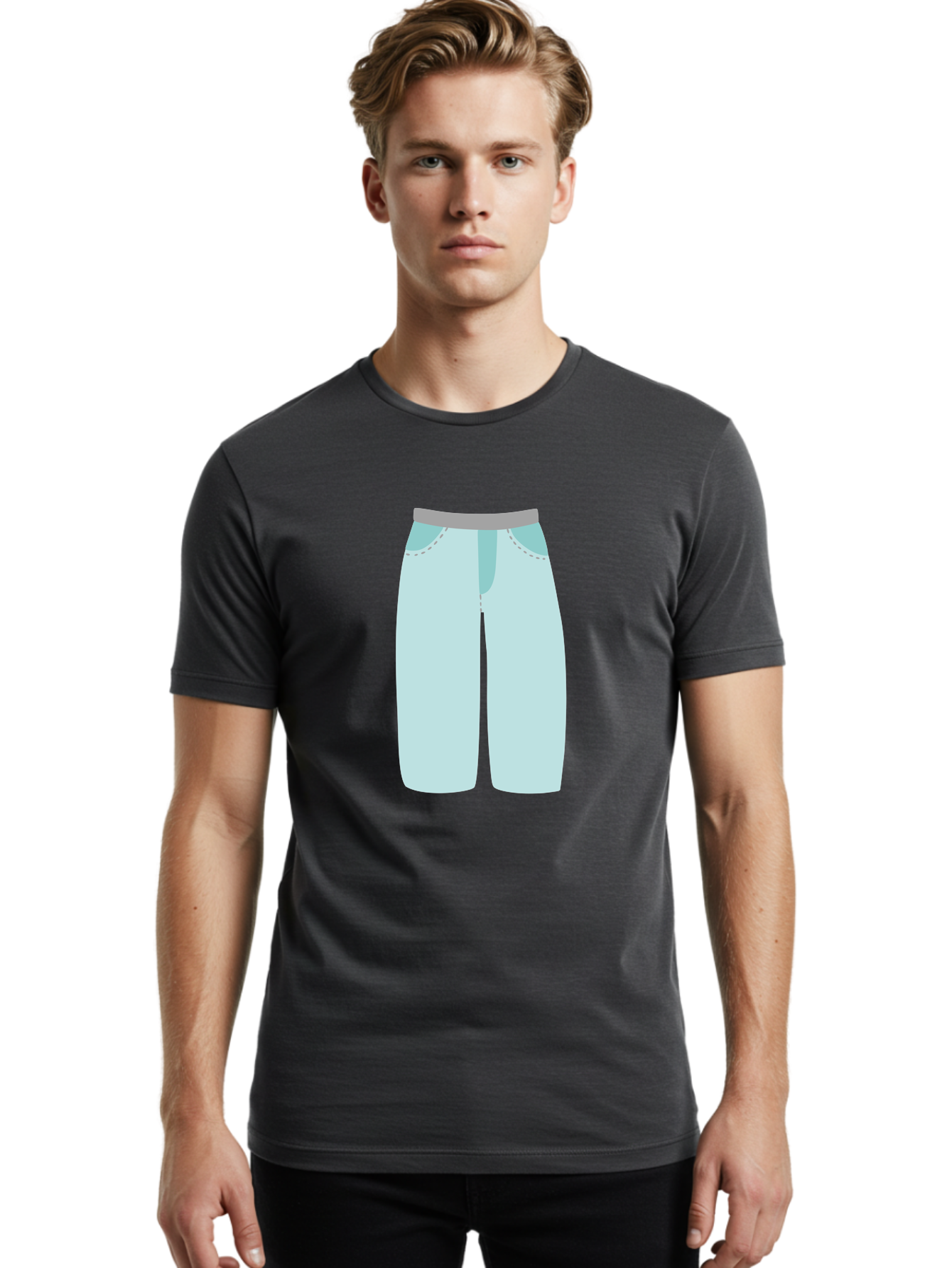 Pajama-Pants Men'S Graphic Tee, 100% Cotton, Comfortable Casual Summer Wear, Machine Washable, Light Blue Pants, Gray Waistband, Back Pockets, Casual Wear, Comfortable Clothing, Simple Design, Minimal Style, Fashion Illustration Aac066