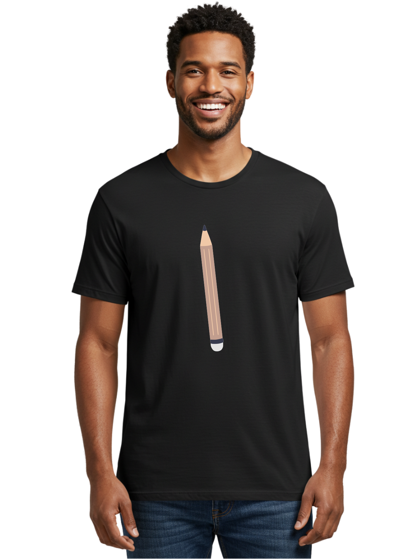 Pencil Men'S Graphic Tee, 100% Cotton, Comfortable Casual Summer Wear, Machine Washable, Wooden Pencil, Sharp Tip, Black Ferrule, White Eraser, Stationery Item, Writing Tool, Drawing Instrument, Office Supply Aac067