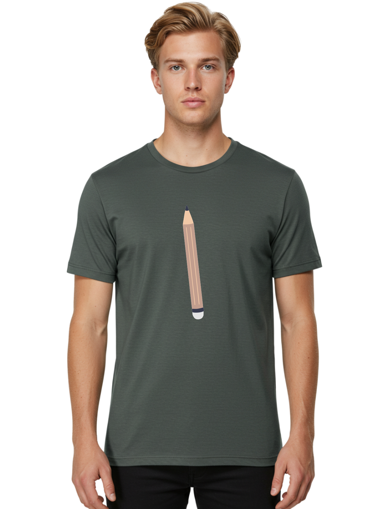 Pencil Men'S Graphic Tee, 100% Cotton, Comfortable Casual Summer Wear, Machine Washable, Wooden Pencil, Sharp Tip, Black Ferrule, White Eraser, Stationery Item, Writing Tool, Drawing Instrument, Office Supply Aac067