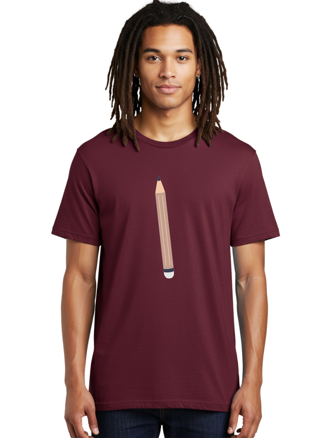 Pencil Men'S Graphic Tee, 100% Cotton, Comfortable Casual Summer Wear, Machine Washable, Wooden Pencil, Sharp Tip, Black Ferrule, White Eraser, Stationery Item, Writing Tool, Drawing Instrument, Office Supply Aac067