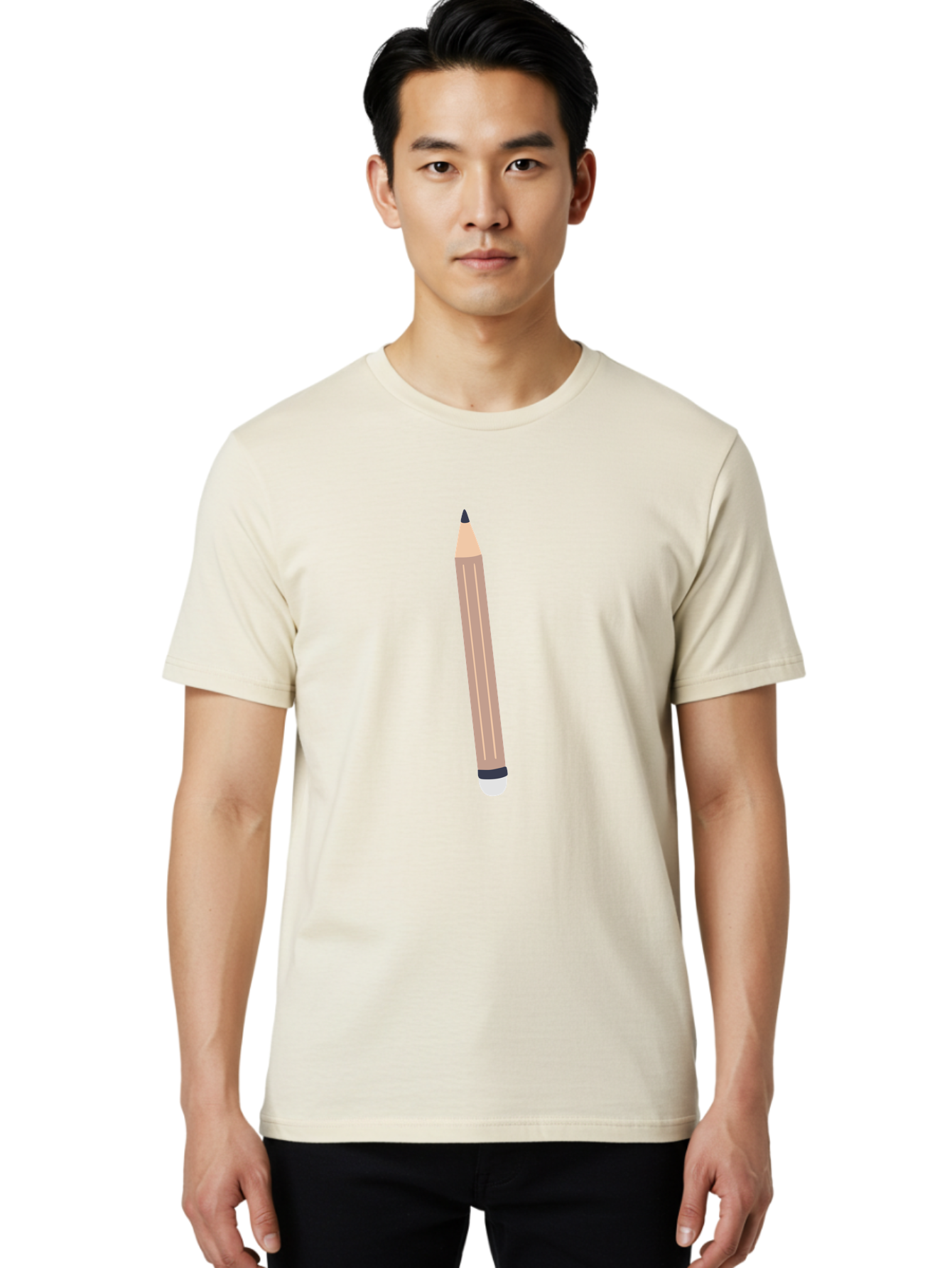 Pencil Men'S Graphic Tee, 100% Cotton, Comfortable Casual Summer Wear, Machine Washable, Wooden Pencil, Sharp Tip, Black Ferrule, White Eraser, Stationery Item, Writing Tool, Drawing Instrument, Office Supply Aac067