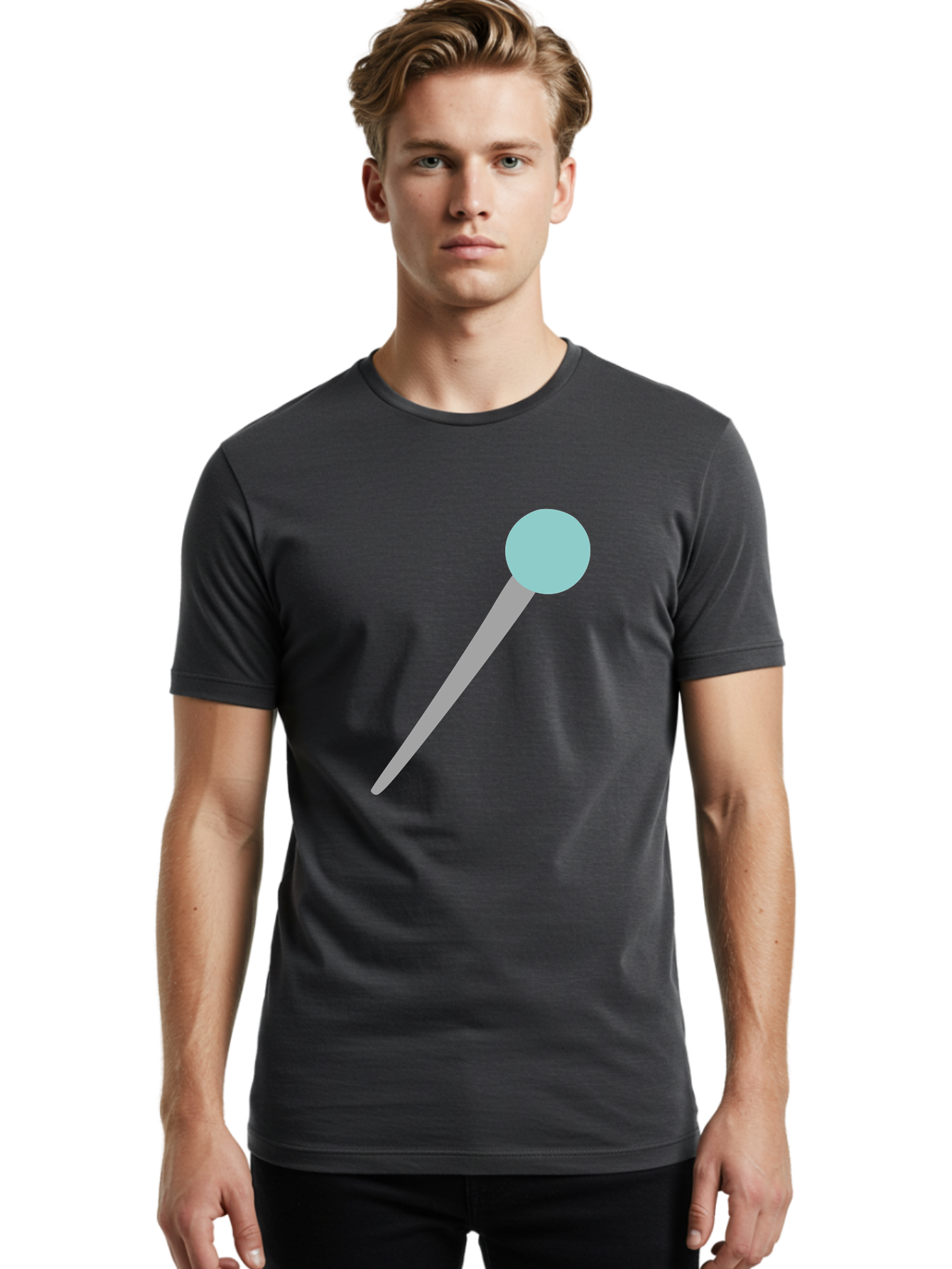 Pin-1 Men'S Graphic Tee, 100% Cotton, Comfortable Casual Summer Wear, Machine Washable, Thumbtack, Push Pin, Office Supplies, Stationery, Gray Metal, Light Blue Head, Simple Design, Minimalist Icon Aac069