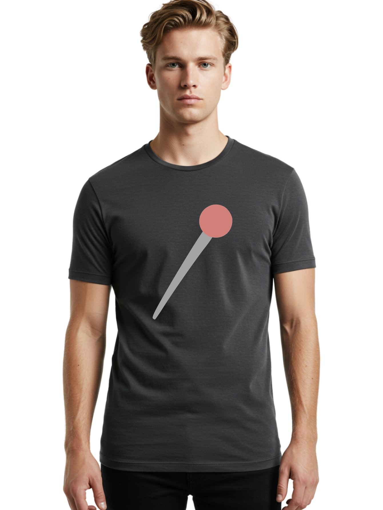 Pin Men'S Graphic Tee, 100% Cotton, Comfortable Casual Summer Wear, Machine Washable, Push Pin, Thumb Tack, Office Supplies, Red Circle, Grey Stick, Simple Design, Minimalistic Icon, Stationery Aac071