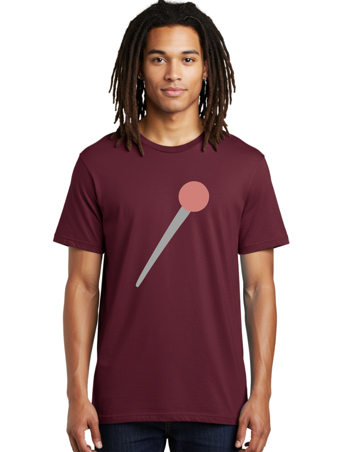 Pin Men'S Graphic Tee, 100% Cotton, Comfortable Casual Summer Wear, Machine Washable, Push Pin, Thumb Tack, Office Supplies, Red Circle, Grey Stick, Simple Design, Minimalistic Icon, Stationery Aac071