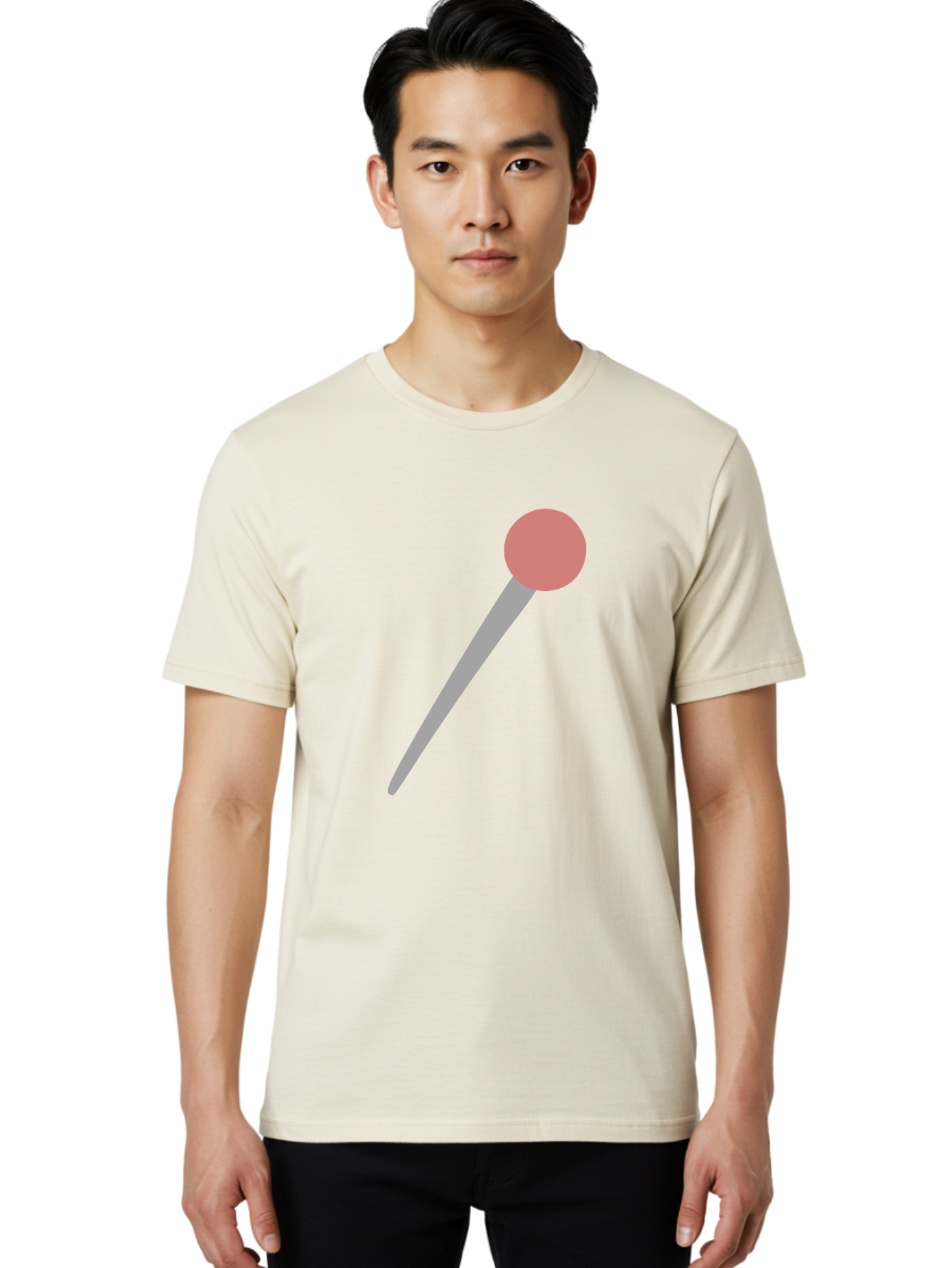 Pin Men'S Graphic Tee, 100% Cotton, Comfortable Casual Summer Wear, Machine Washable, Push Pin, Thumb Tack, Office Supplies, Red Circle, Grey Stick, Simple Design, Minimalistic Icon, Stationery Aac071