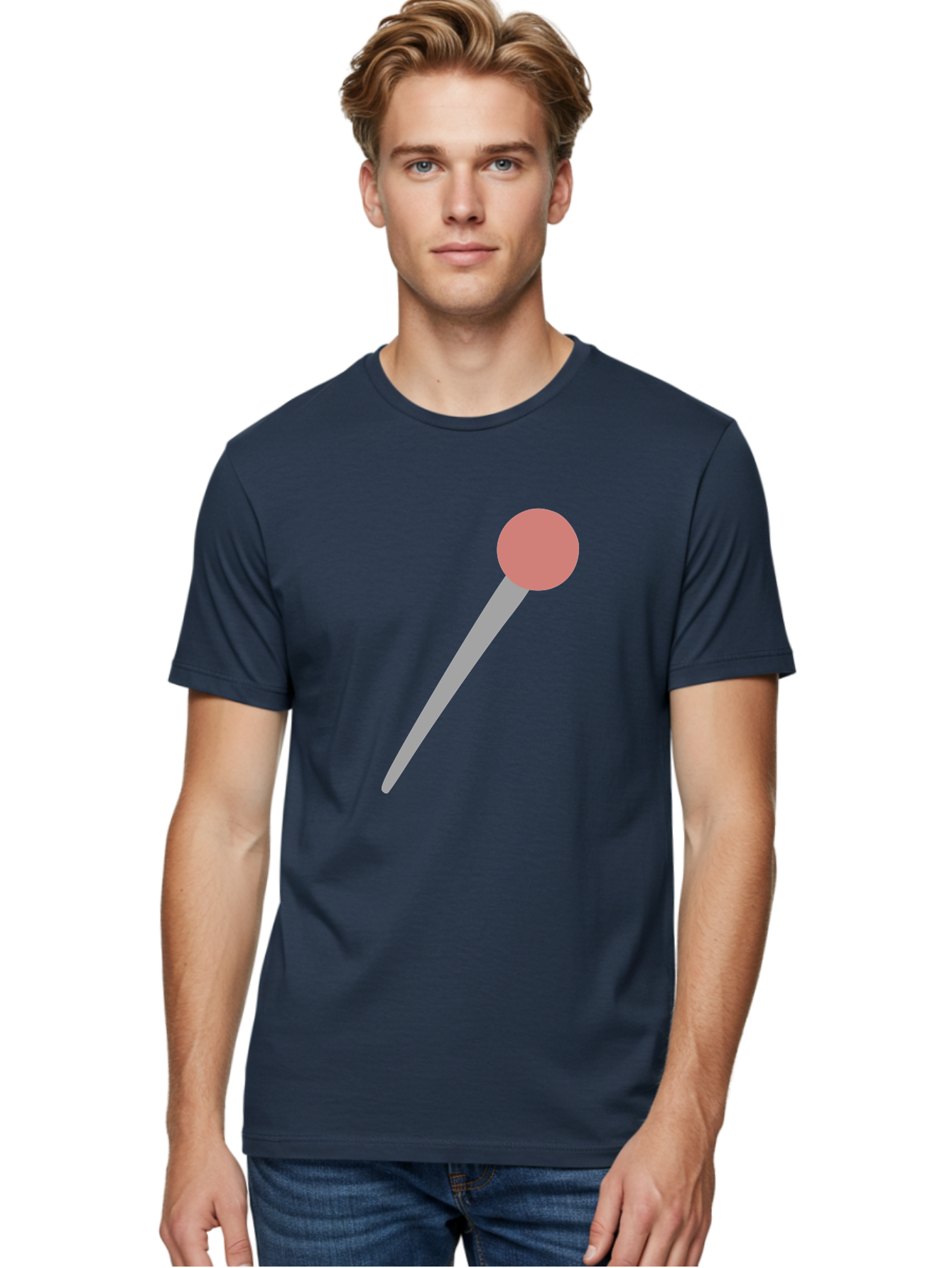 Pin Men'S Graphic Tee, 100% Cotton, Comfortable Casual Summer Wear, Machine Washable, Push Pin, Thumb Tack, Office Supplies, Red Circle, Grey Stick, Simple Design, Minimalistic Icon, Stationery Aac071