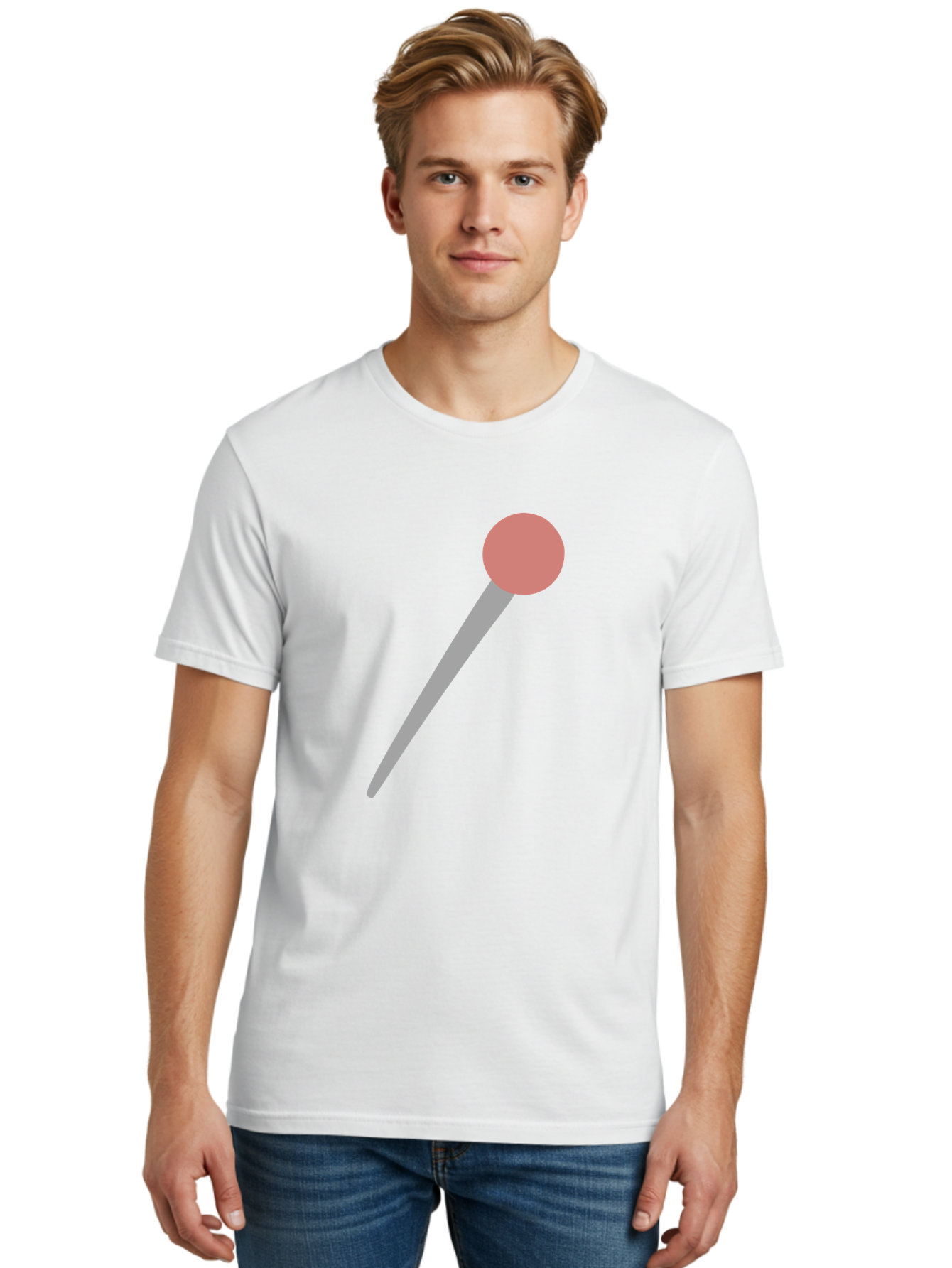 Pin Men'S Graphic Tee, 100% Cotton, Comfortable Casual Summer Wear, Machine Washable, Push Pin, Thumb Tack, Office Supplies, Red Circle, Grey Stick, Simple Design, Minimalistic Icon, Stationery Aac071