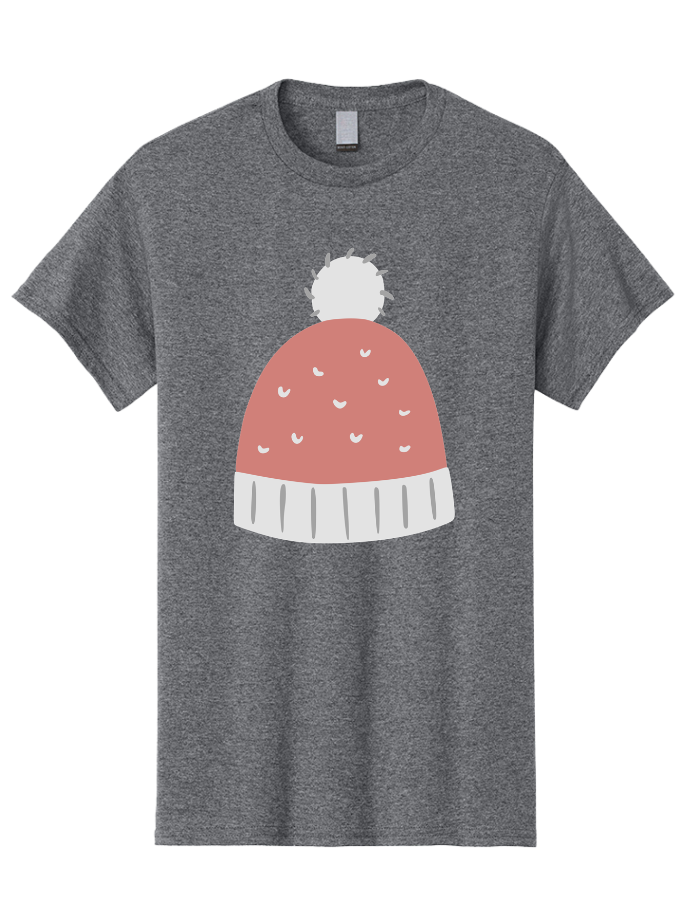 Pink-Beanie Men'S Graphic Tee, 100% Cotton, Comfortable Casual Summer Wear, Machine Washable, Winter Hat, Beanie With Pom-Pom, Pink And White, Festive Fashion, Cold Weather Accessory, Trendy Headwear, Winter Clothing Aac072