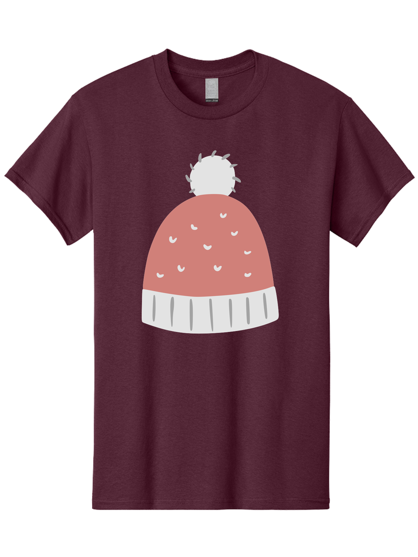 Pink-Beanie Men'S Graphic Tee, 100% Cotton, Comfortable Casual Summer Wear, Machine Washable, Winter Hat, Beanie With Pom-Pom, Pink And White, Festive Fashion, Cold Weather Accessory, Trendy Headwear, Winter Clothing Aac072