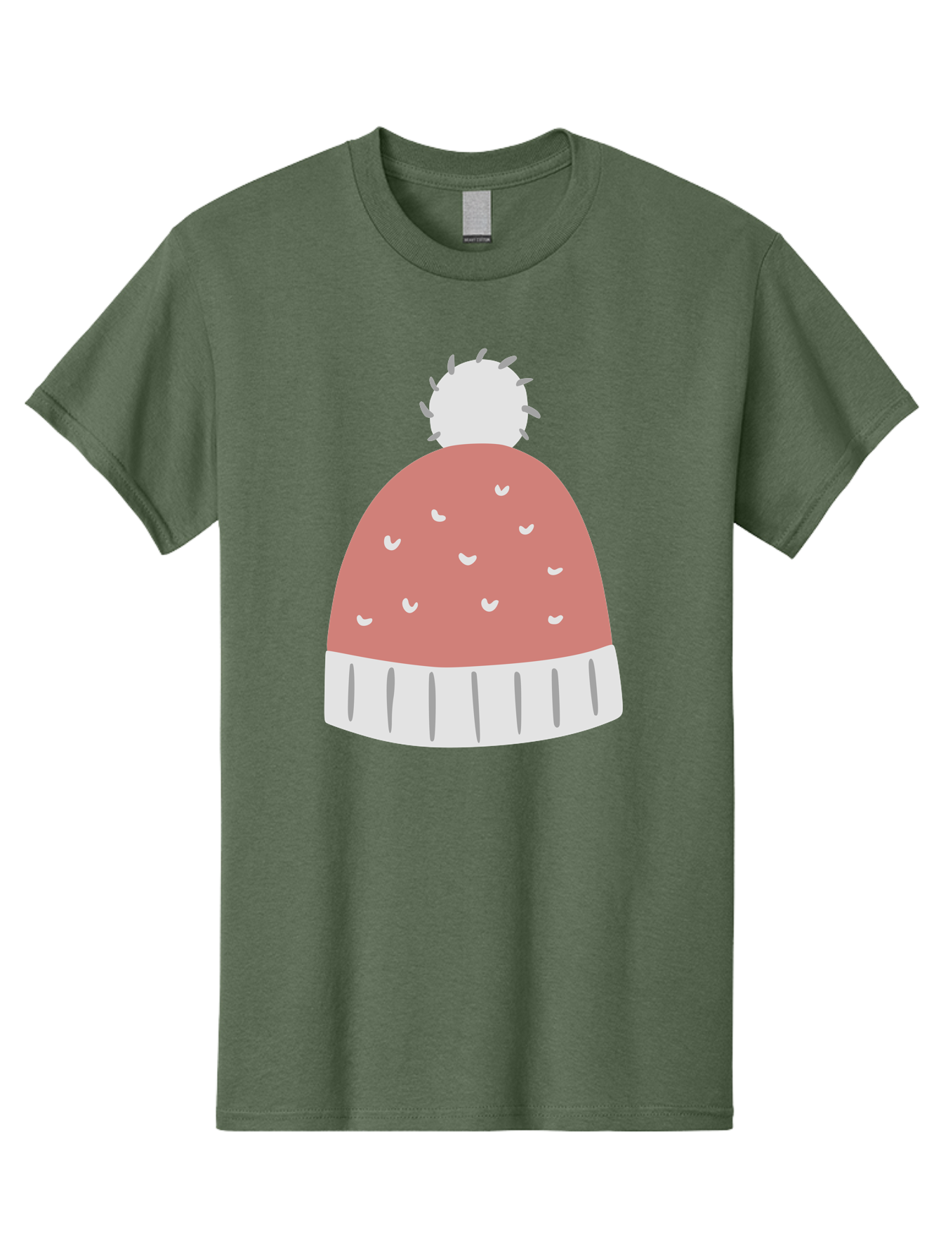 Pink-Beanie Men'S Graphic Tee, 100% Cotton, Comfortable Casual Summer Wear, Machine Washable, Winter Hat, Beanie With Pom-Pom, Pink And White, Festive Fashion, Cold Weather Accessory, Trendy Headwear, Winter Clothing Aac072