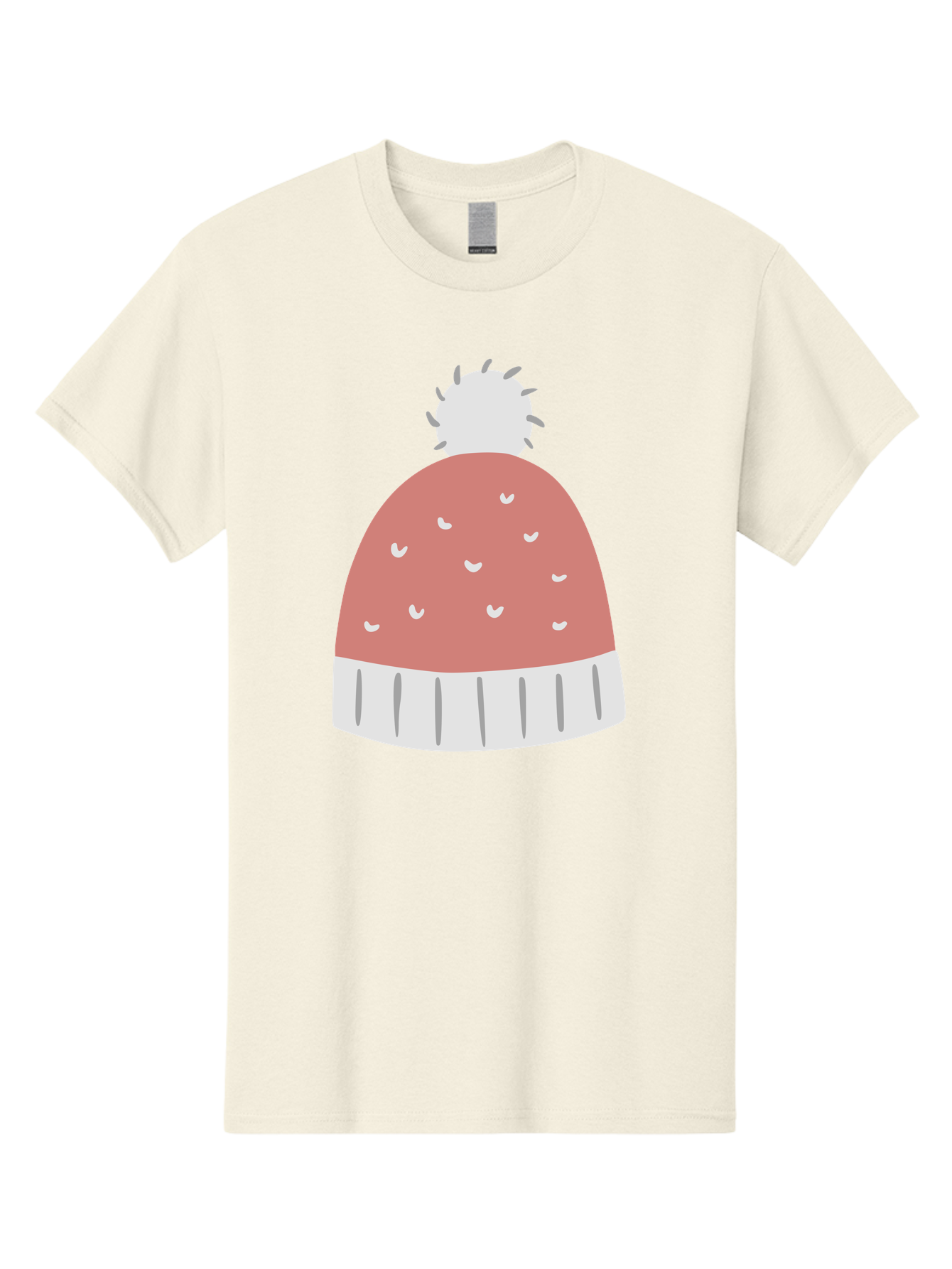 Pink-Beanie Men'S Graphic Tee, 100% Cotton, Comfortable Casual Summer Wear, Machine Washable, Winter Hat, Beanie With Pom-Pom, Pink And White, Festive Fashion, Cold Weather Accessory, Trendy Headwear, Winter Clothing Aac072