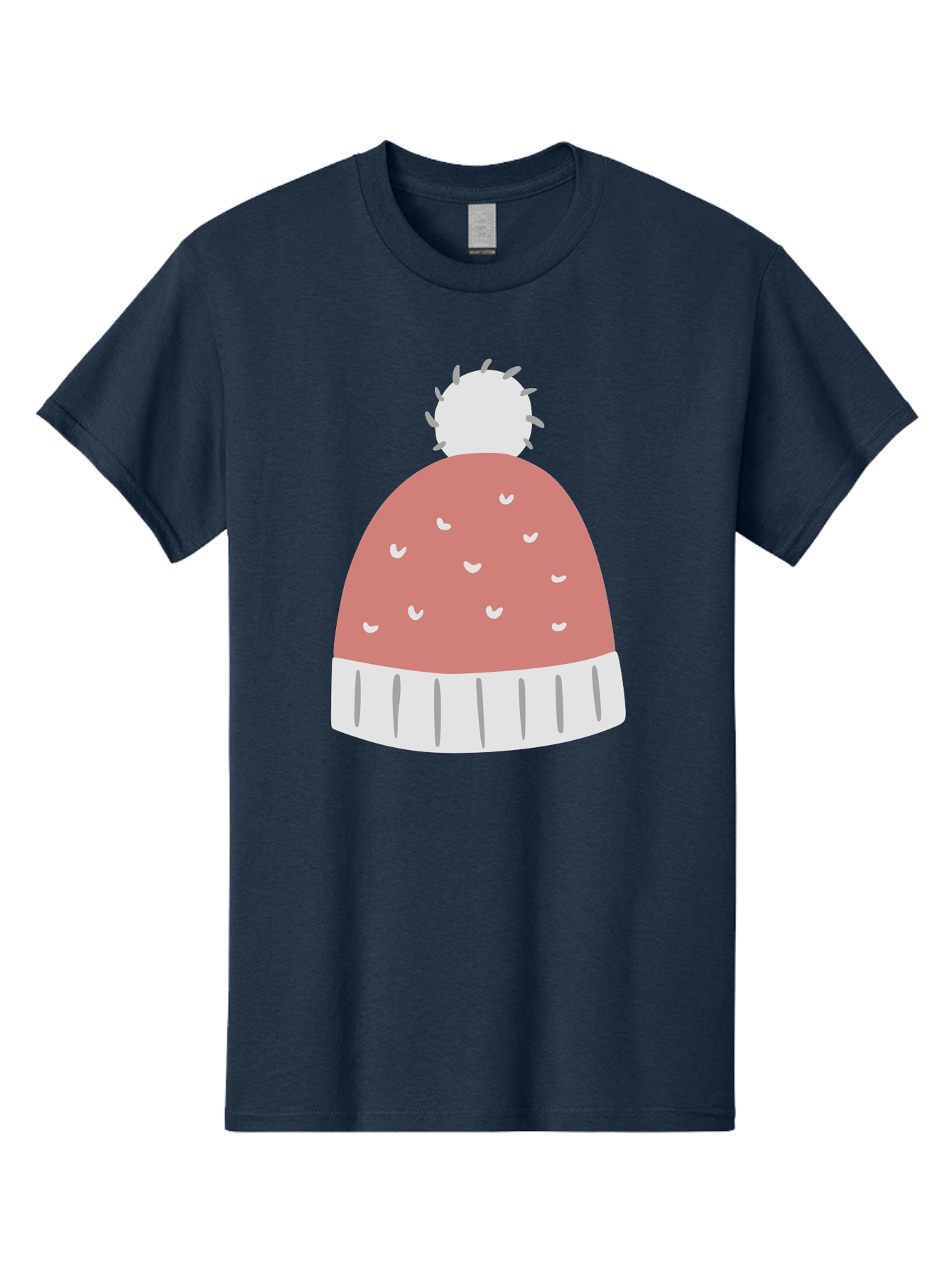 Pink-Beanie Men'S Graphic Tee, 100% Cotton, Comfortable Casual Summer Wear, Machine Washable, Winter Hat, Beanie With Pom-Pom, Pink And White, Festive Fashion, Cold Weather Accessory, Trendy Headwear, Winter Clothing Aac072