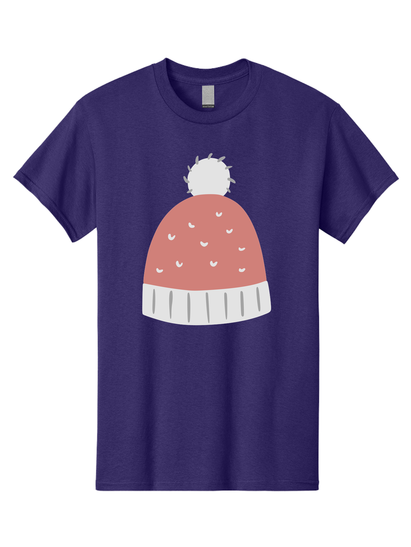 Pink-Beanie Men'S Graphic Tee, 100% Cotton, Comfortable Casual Summer Wear, Machine Washable, Winter Hat, Beanie With Pom-Pom, Pink And White, Festive Fashion, Cold Weather Accessory, Trendy Headwear, Winter Clothing Aac072