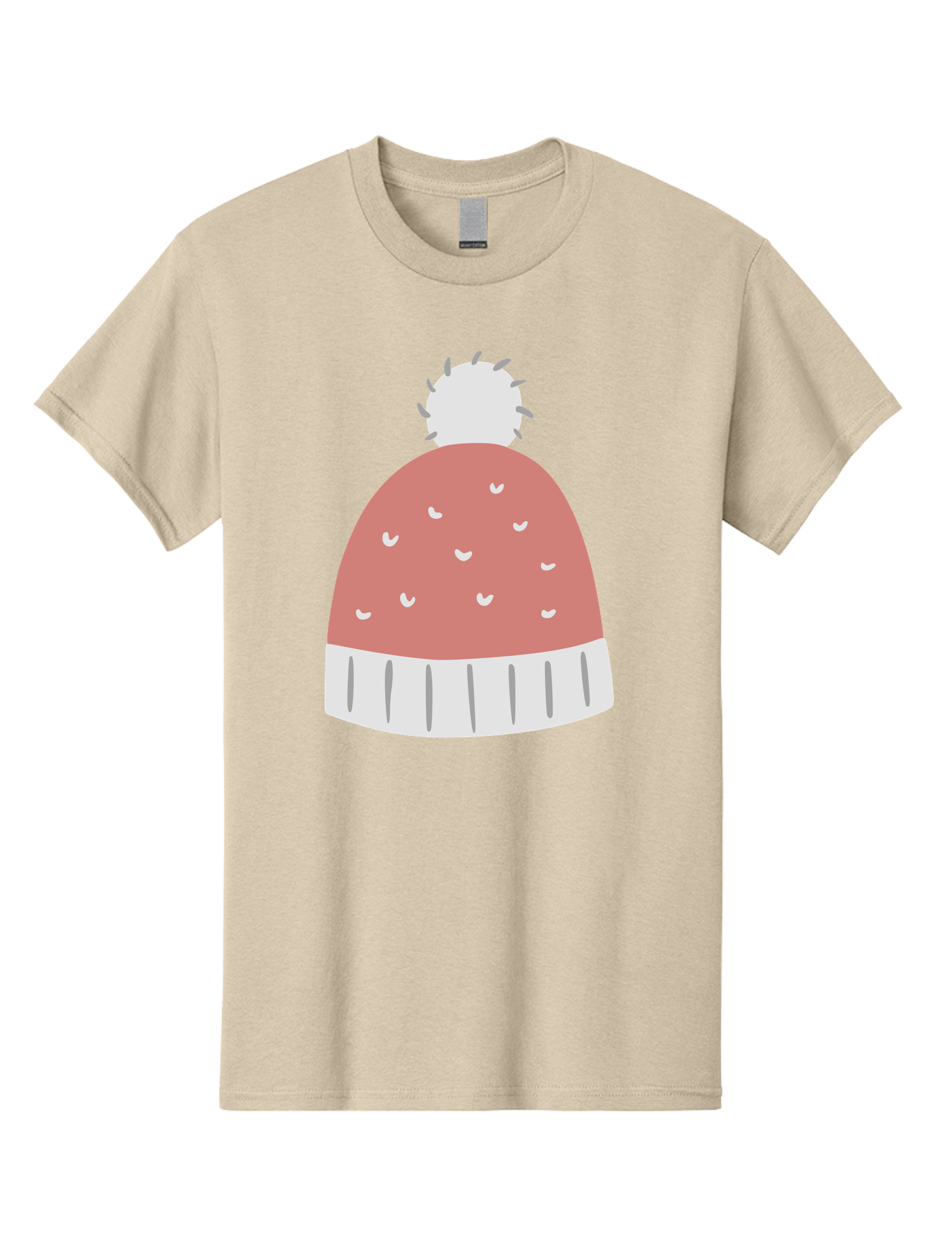 Pink-Beanie Men'S Graphic Tee, 100% Cotton, Comfortable Casual Summer Wear, Machine Washable, Winter Hat, Beanie With Pom-Pom, Pink And White, Festive Fashion, Cold Weather Accessory, Trendy Headwear, Winter Clothing Aac072