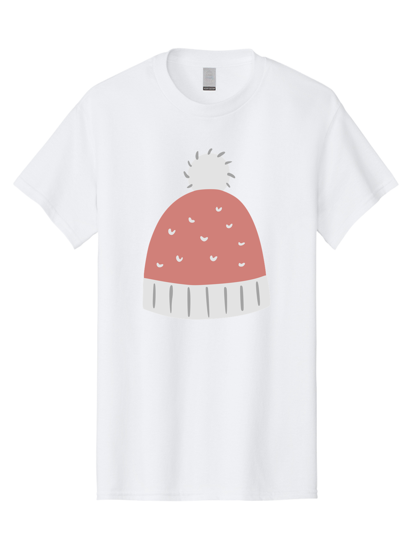 Pink-Beanie Men'S Graphic Tee, 100% Cotton, Comfortable Casual Summer Wear, Machine Washable, Winter Hat, Beanie With Pom-Pom, Pink And White, Festive Fashion, Cold Weather Accessory, Trendy Headwear, Winter Clothing Aac072