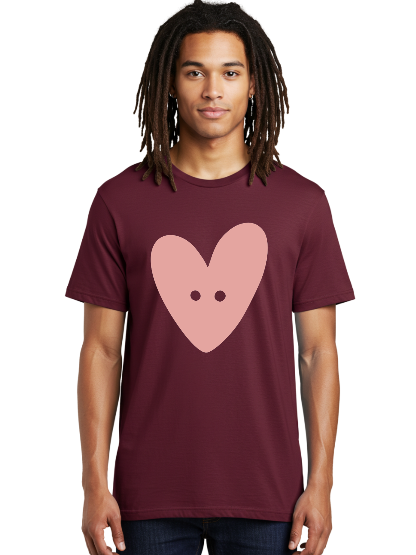 Pink-Heart-Button Men'S Graphic Tee, 100% Cotton, Comfortable Casual Summer Wear, Machine Washable, Heart Symbol, Pink Icon, Love Emblem, Cute Design, Simple Illustration, Minimalist Art Aac075