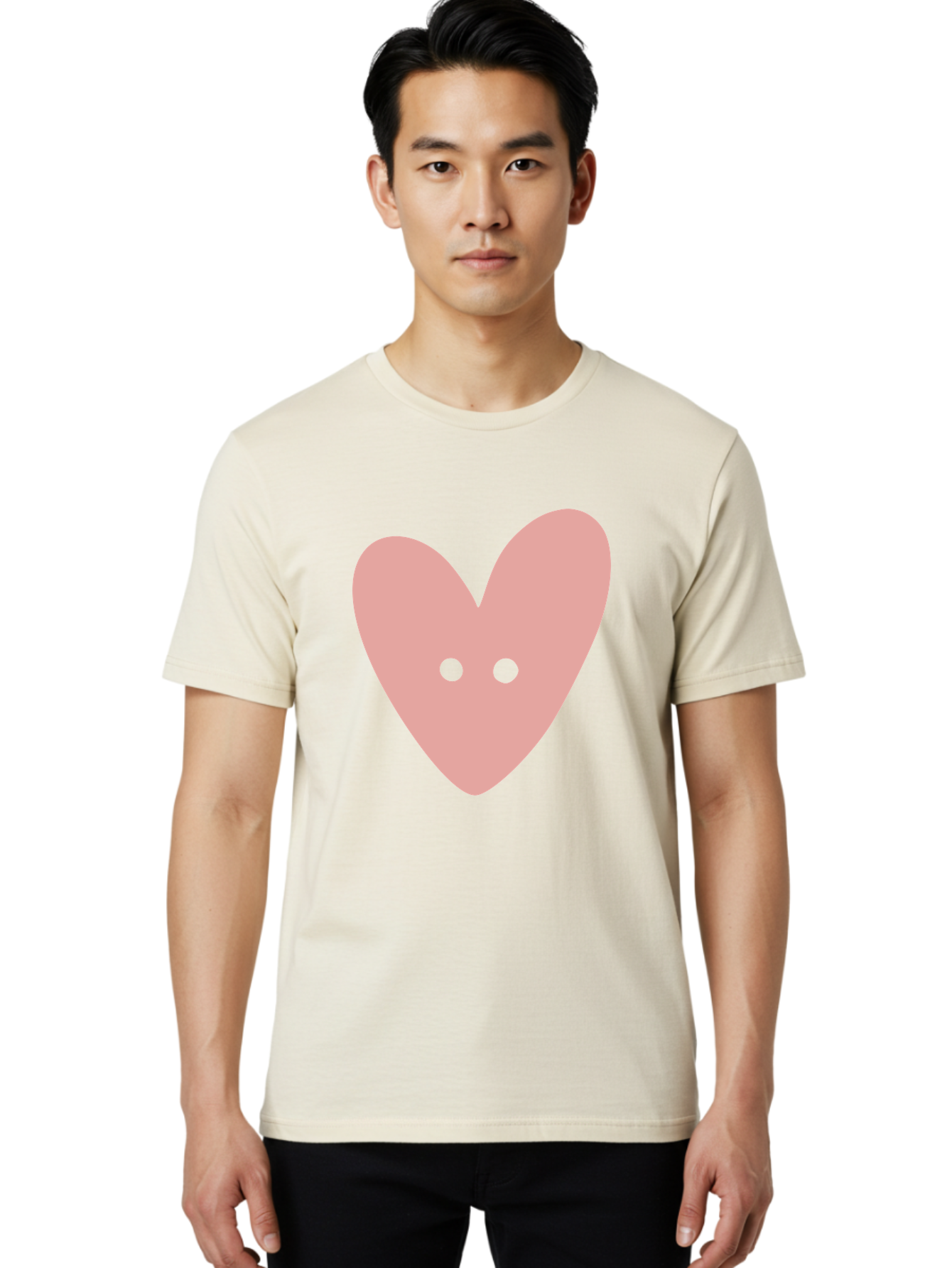 Pink-Heart-Button Men'S Graphic Tee, 100% Cotton, Comfortable Casual Summer Wear, Machine Washable, Heart Symbol, Pink Icon, Love Emblem, Cute Design, Simple Illustration, Minimalist Art Aac075