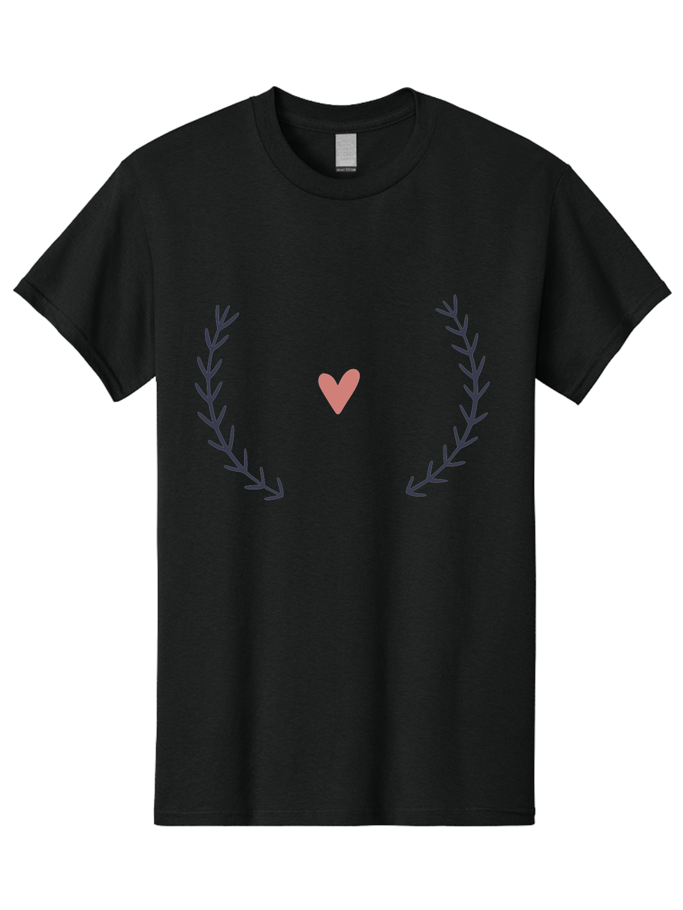Pink-Heart-Laurel Men'S Graphic Tee, 100% Cotton, Comfortable Casual Summer Wear, Machine Washable, Pink Heart Symbol, Purple Leaves, Love Icon, Minimalist Design, Simple Graphics, Heart Shape, Floral Elements, Romantic Symbolism, Aac076