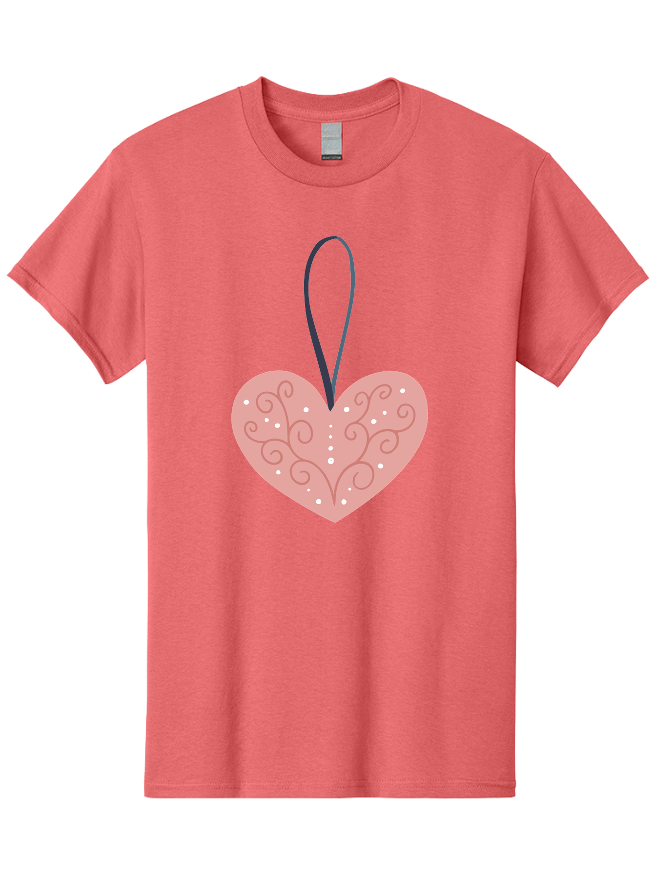 Pink-Heart-Ornament Men'S Graphic Tee, 100% Cotton, Comfortable Casual Summer Wear, Machine Washable, Pink Heart Ornament, Decorative Design, Swirling Patterns, White Dots, Hanging Decoration, Love Symbol, Valentines Day Gift, Festive Decor Aac077