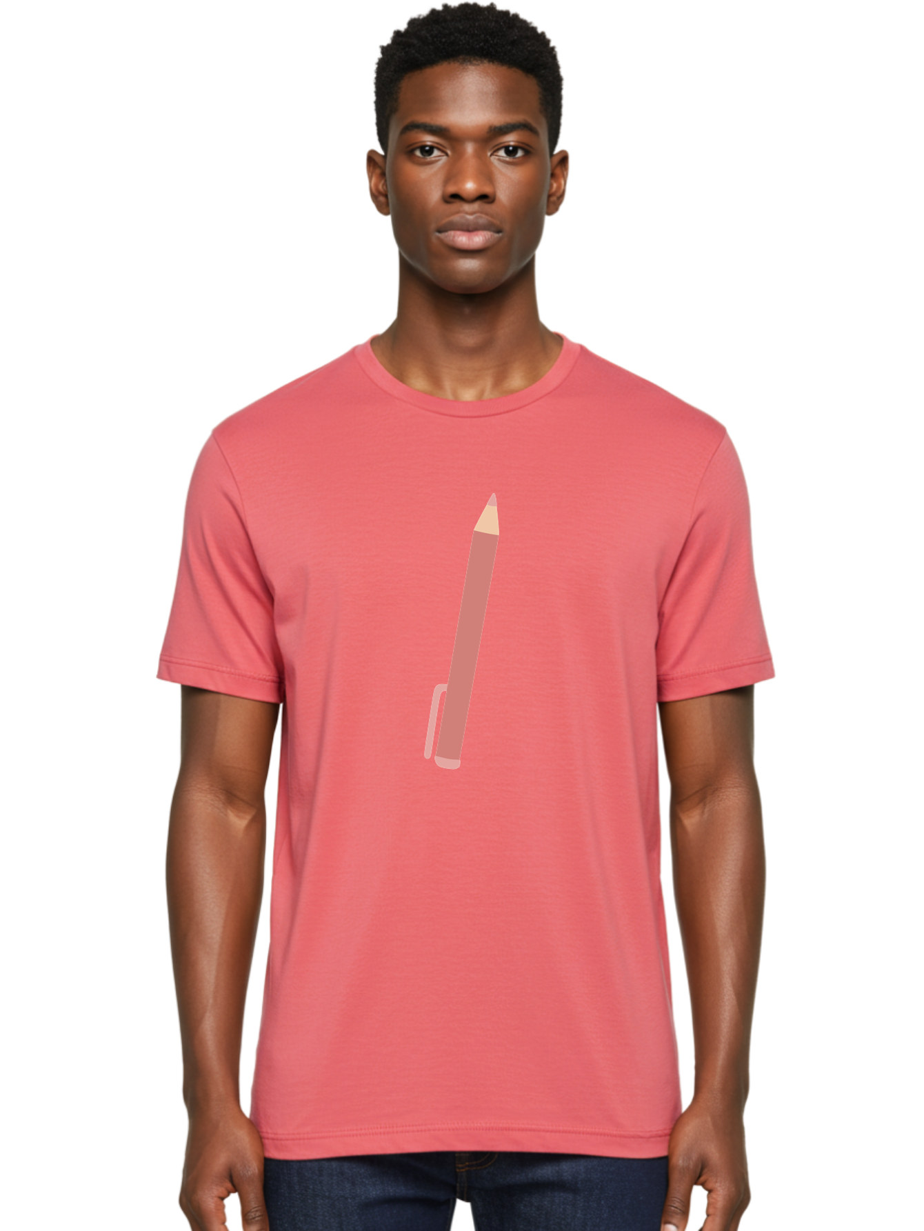 Pink-Pencil Men'S Graphic Tee, 100% Cotton, Comfortable Casual Summer Wear, Machine Washable, Pink Pen, Drawing Tool, Writing Instrument, Office Supplies, Stationery, Creative Writing, Artwork, Graphic Design Aac078