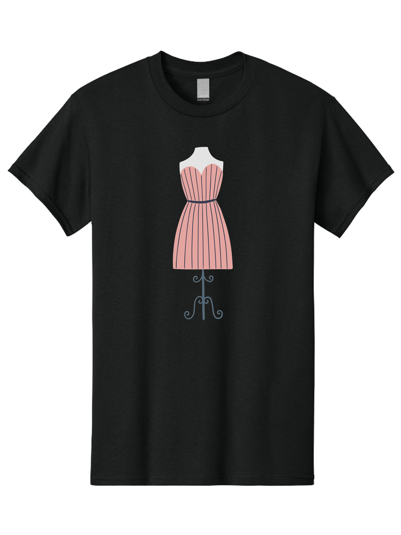 Pink-Striped-Dress Men'S Graphic Tee, 100% Cotton, Comfortable Casual Summer Wear, Machine Washable, Sweetheart Neckline Dress, Knee Length Dress, Striped Pattern, Vintage Style, Fashion Illustration, Womenswear, Designer Dress, Aac081