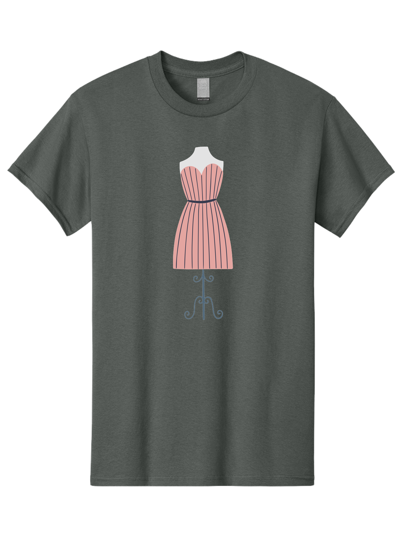 Pink-Striped-Dress Men'S Graphic Tee, 100% Cotton, Comfortable Casual Summer Wear, Machine Washable, Sweetheart Neckline Dress, Knee Length Dress, Striped Pattern, Vintage Style, Fashion Illustration, Womenswear, Designer Dress, Aac081