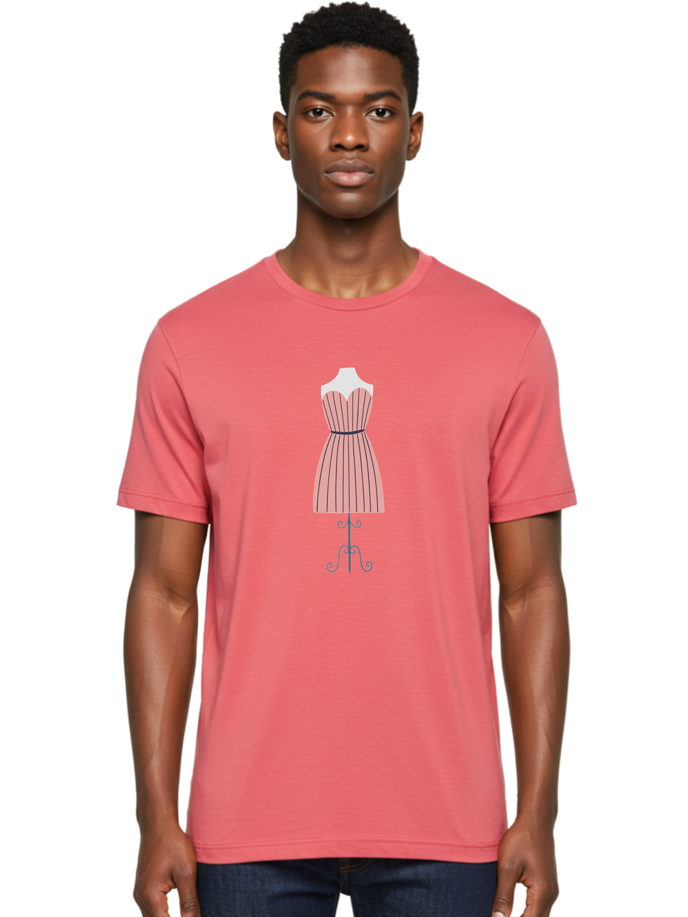 Pink-Striped-Dress Men'S Graphic Tee, 100% Cotton, Comfortable Casual Summer Wear, Machine Washable, Sweetheart Neckline Dress, Knee Length Dress, Striped Pattern, Vintage Style, Fashion Illustration, Womenswear, Designer Dress, Aac081
