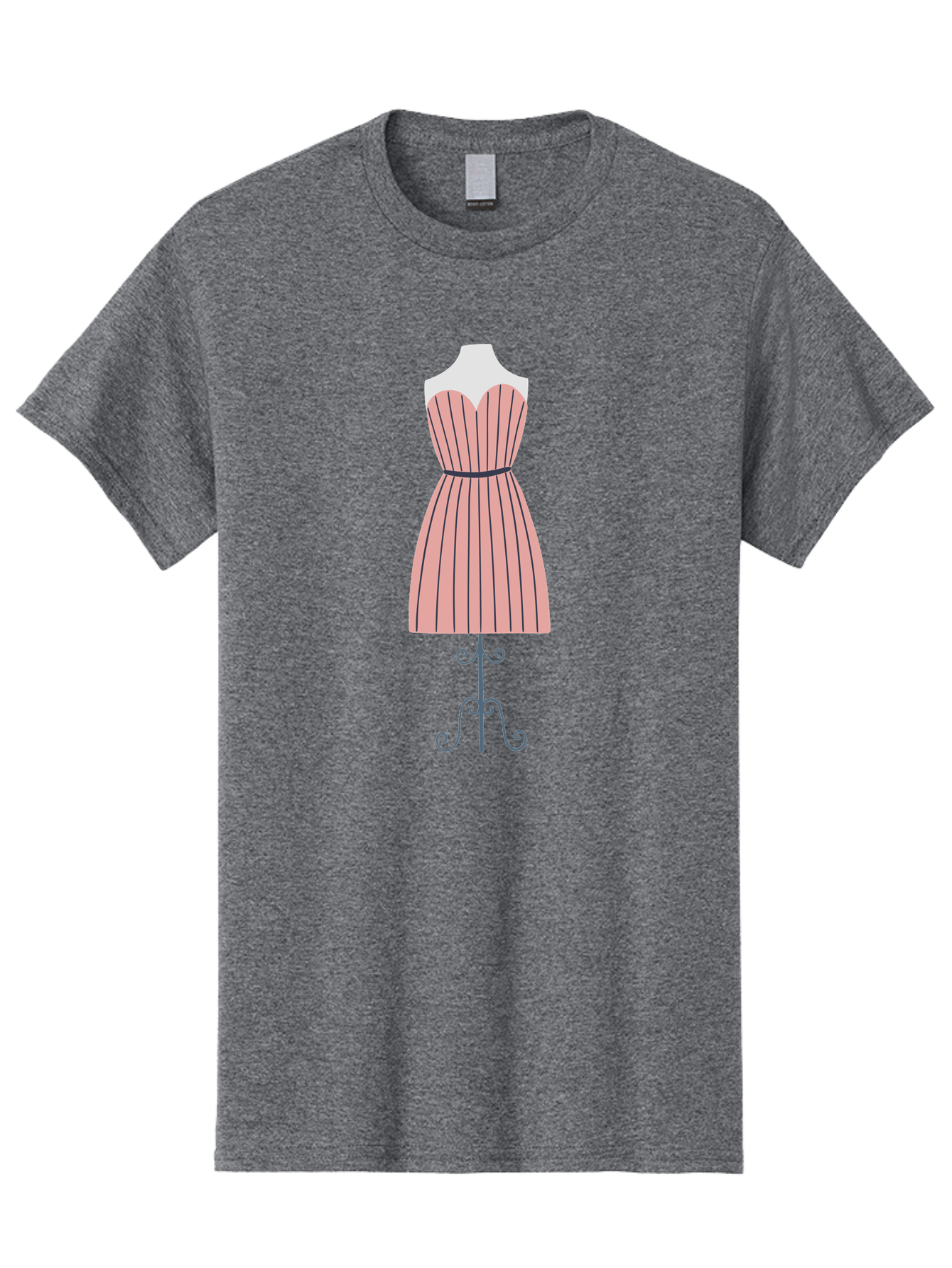 Pink-Striped-Dress Men'S Graphic Tee, 100% Cotton, Comfortable Casual Summer Wear, Machine Washable, Sweetheart Neckline Dress, Knee Length Dress, Striped Pattern, Vintage Style, Fashion Illustration, Womenswear, Designer Dress, Aac081